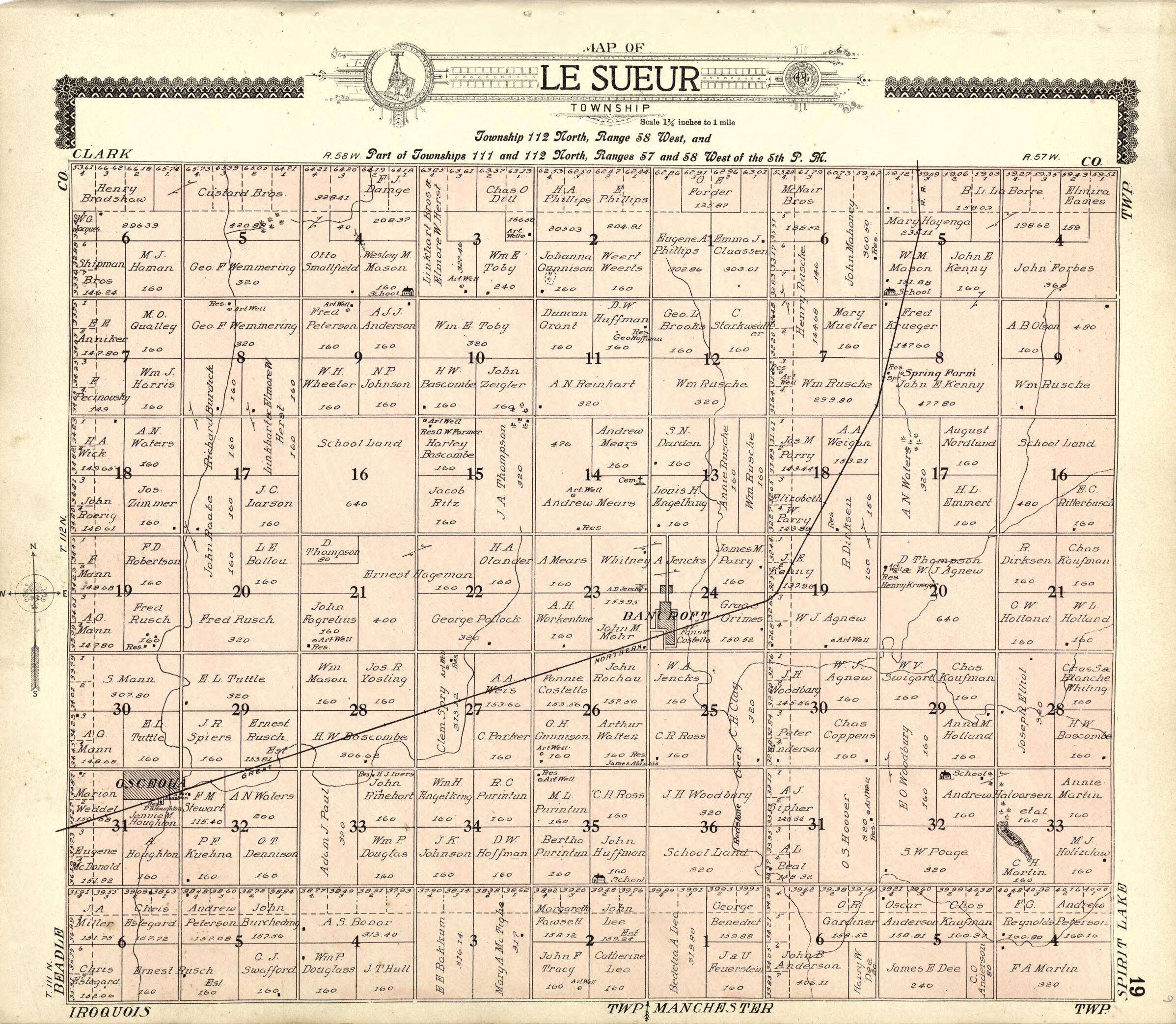 This old map of Map of Le Sueur from Standard Atlas of Kingsbury County, South Dakota from 1909 was created by  Geo. A. Ogle &amp; Co in 1909