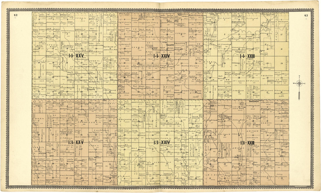 This old map of 14 XXV; 14 XXIV; 14 XXIII; 13 XXV; 13 XXIV; 13 XXIII from Standard Atlas of Custer County, Nebraska from 1904 was created by  Geo. A. Ogle &amp; Co in 1904