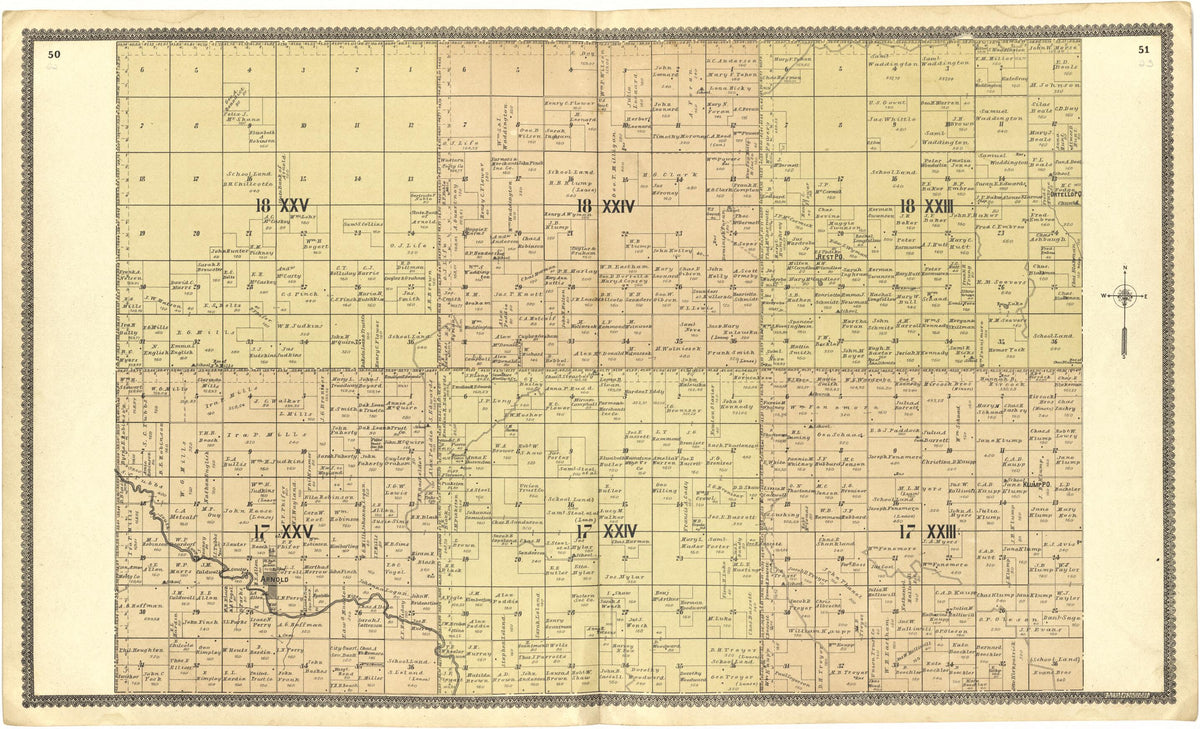 18 XXV; 18 XXIV; 18 XXIII; 17 XXV; 17 XXIV; 17 XXIII from Standard Atlas of Custer County, Nebraska 1904 by Relic Map Company