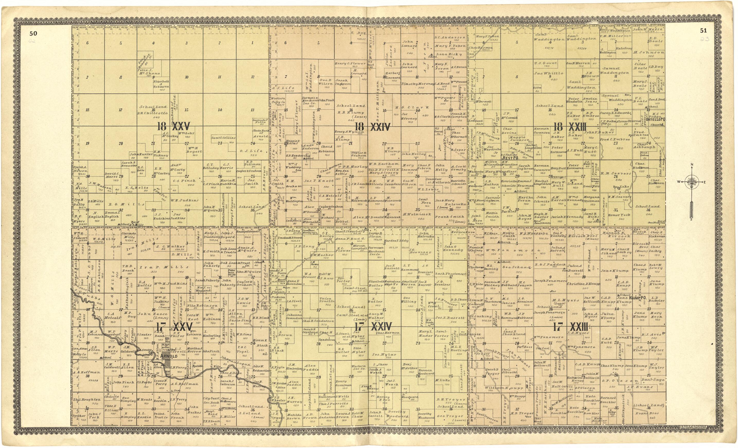 This old map of 18 XXV; 18 XXIV; 18 XXIII; 17 XXV; 17 XXIV; 17 XXIII from Standard Atlas of Custer County, Nebraska from 1904 was created by  Geo. A. Ogle &amp; Co in 1904