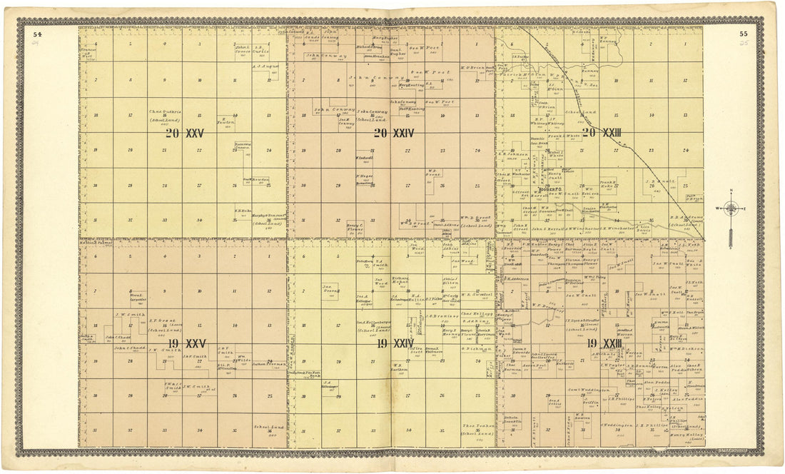 This old map of 20 XXV; 20 XXIV; 20 XXIII; 19 XXV; 19 XXIV; 19 XXIII from Standard Atlas of Custer County, Nebraska from 1904 was created by  Geo. A. Ogle &amp; Co in 1904