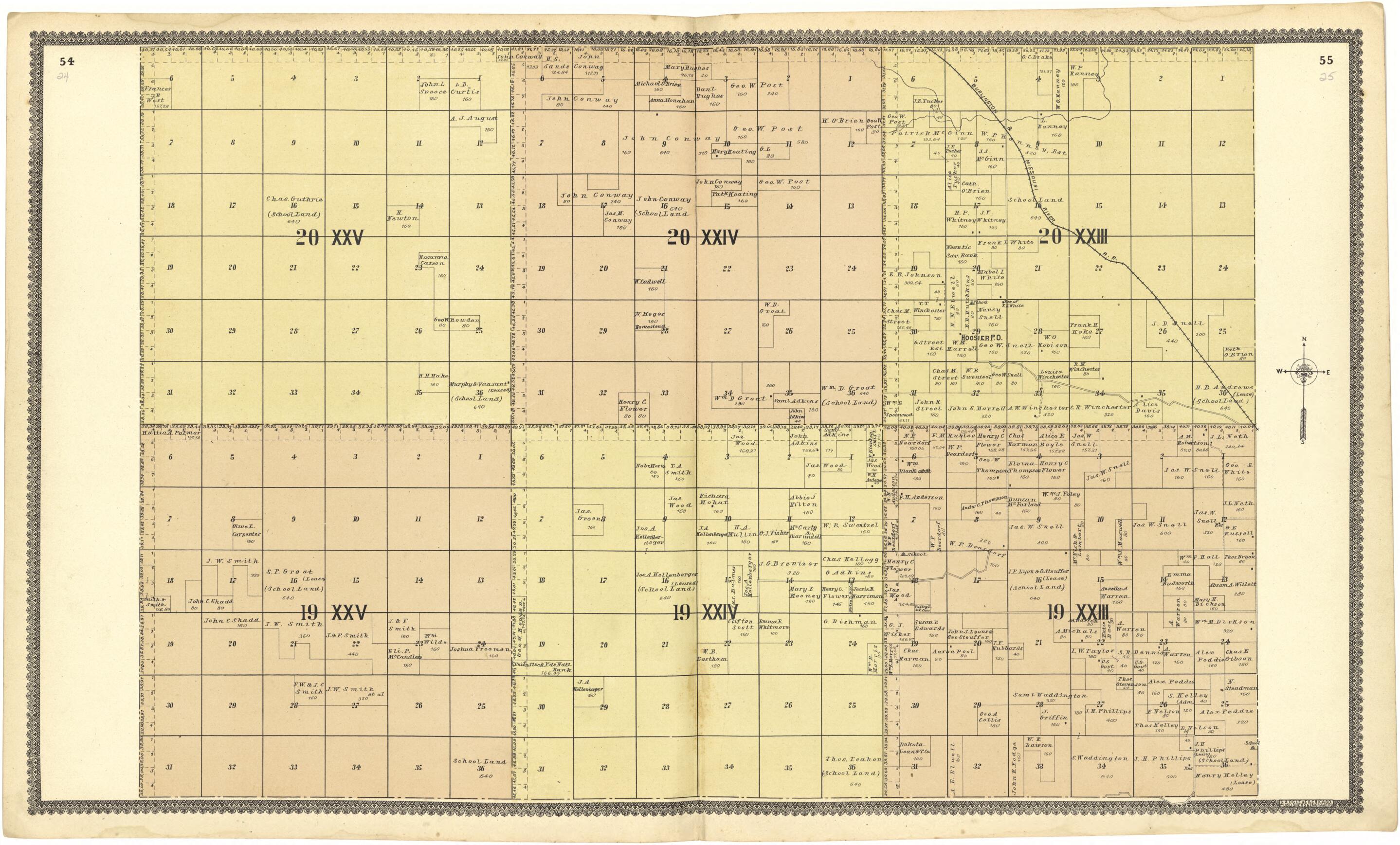 This old map of 20 XXV; 20 XXIV; 20 XXIII; 19 XXV; 19 XXIV; 19 XXIII from Standard Atlas of Custer County, Nebraska from 1904 was created by  Geo. A. Ogle &amp; Co in 1904