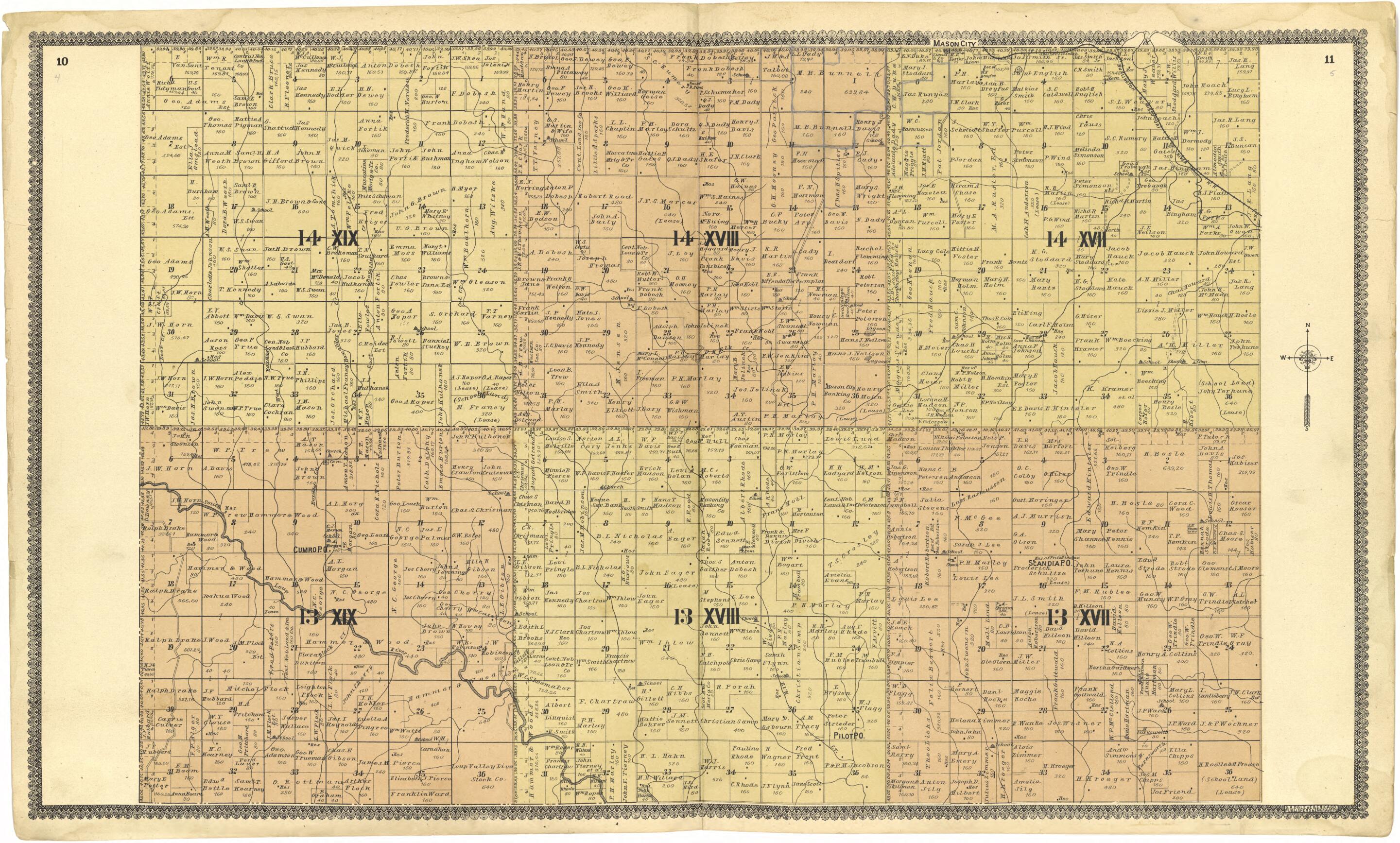 This old map of 14 XIX; 14 XVIII; 14 XVII; 13 XIX; 13 XVIII; 13 XVII from Standard Atlas of Custer County, Nebraska from 1904 was created by  Geo. A. Ogle &amp; Co in 1904