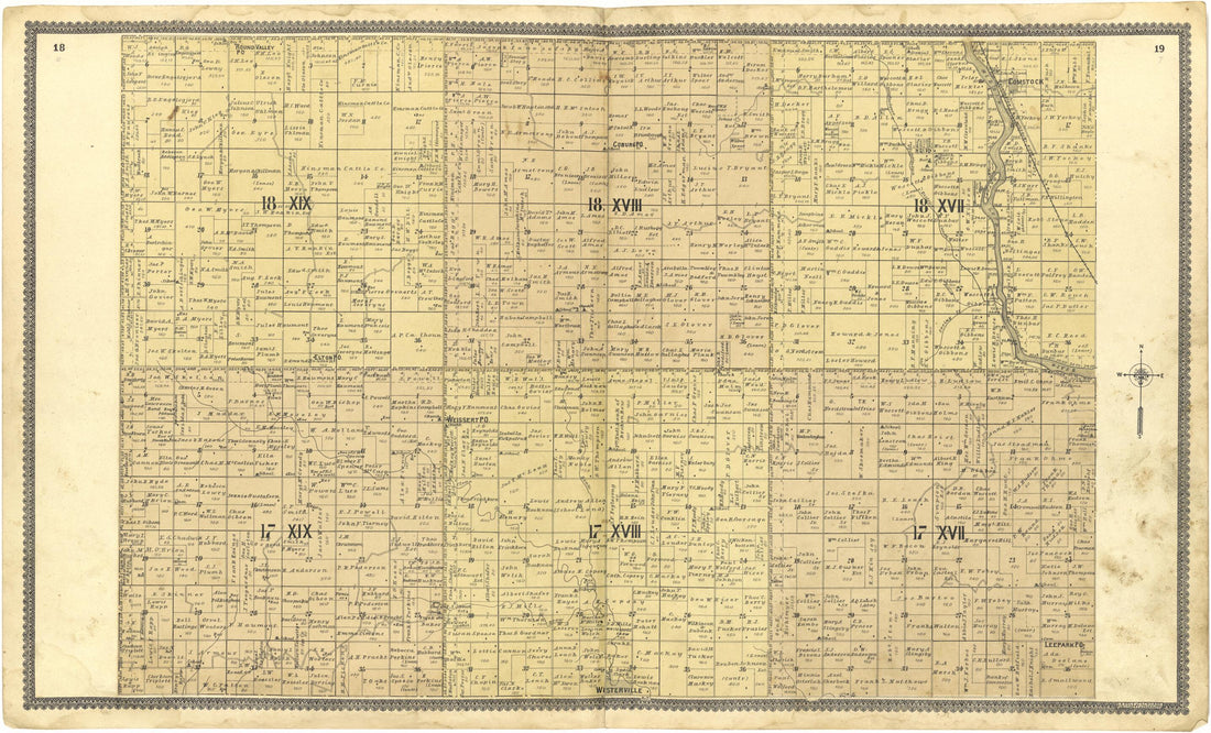 This old map of 18 XIX; 18 XVIII; 18 XVII; 17 XIX; 17 XVIII; 17 XVII from Standard Atlas of Custer County, Nebraska from 1904 was created by  Geo. A. Ogle &amp; Co in 1904