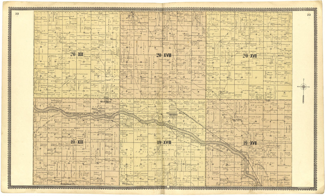 This old map of 20 XIX; 20 XVIII; 20 XVII; 19 XIX; 19 XVIII; 19 XVII from Standard Atlas of Custer County, Nebraska from 1904 was created by  Geo. A. Ogle &amp; Co in 1904