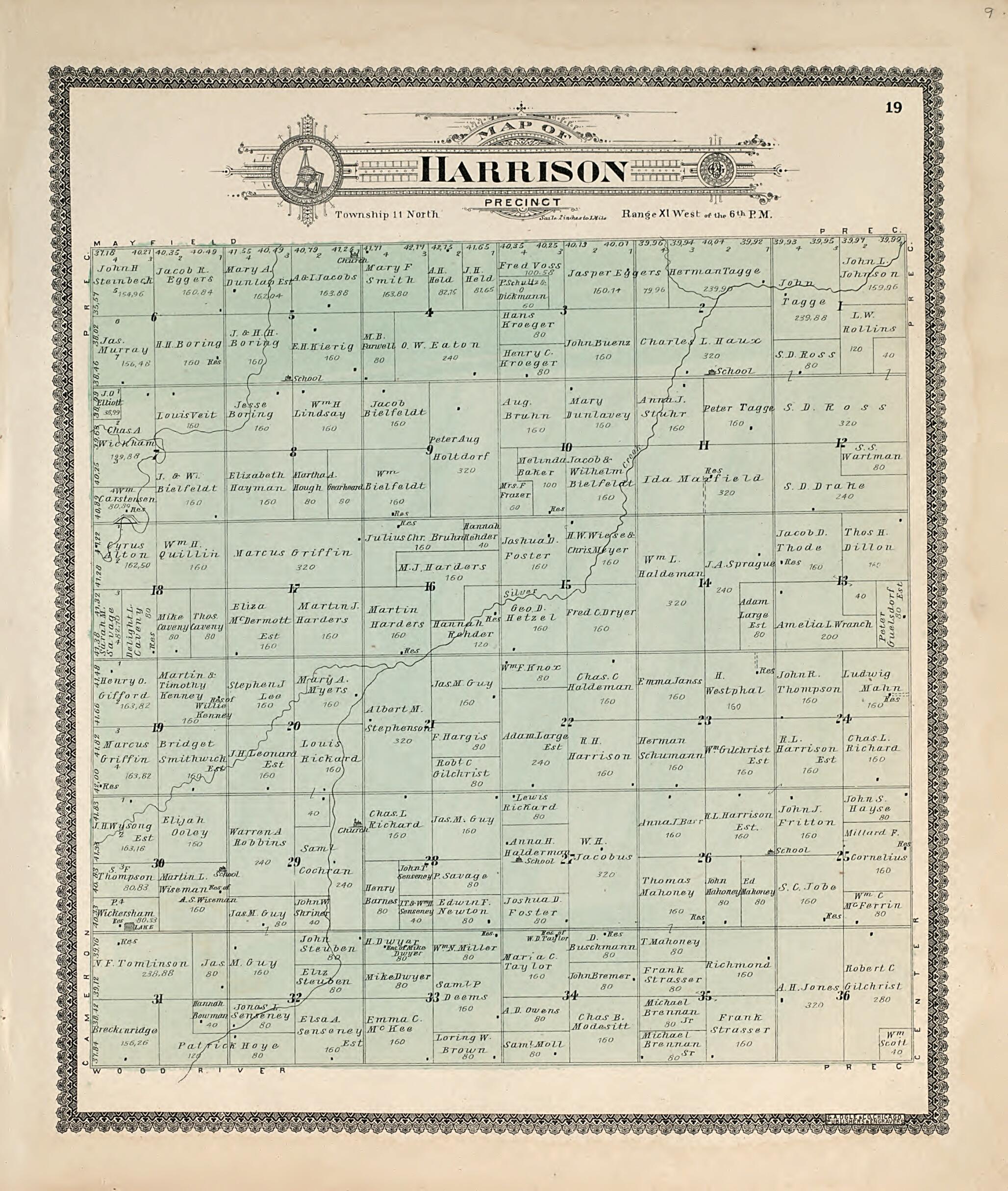 This old map of Harrison from Standard Atlas of Hall County, Nebraska from 1904 was created by  Geo. A. Ogle &amp; Co in 1904