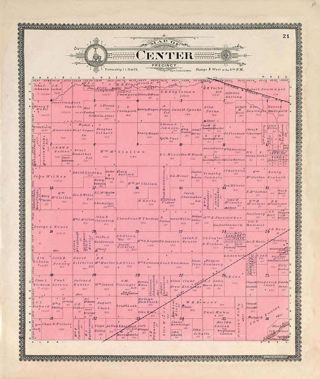 This old map of Center from Standard Atlas of Hall County, Nebraska from 1904 was created by  Geo. A. Ogle &amp; Co in 1904