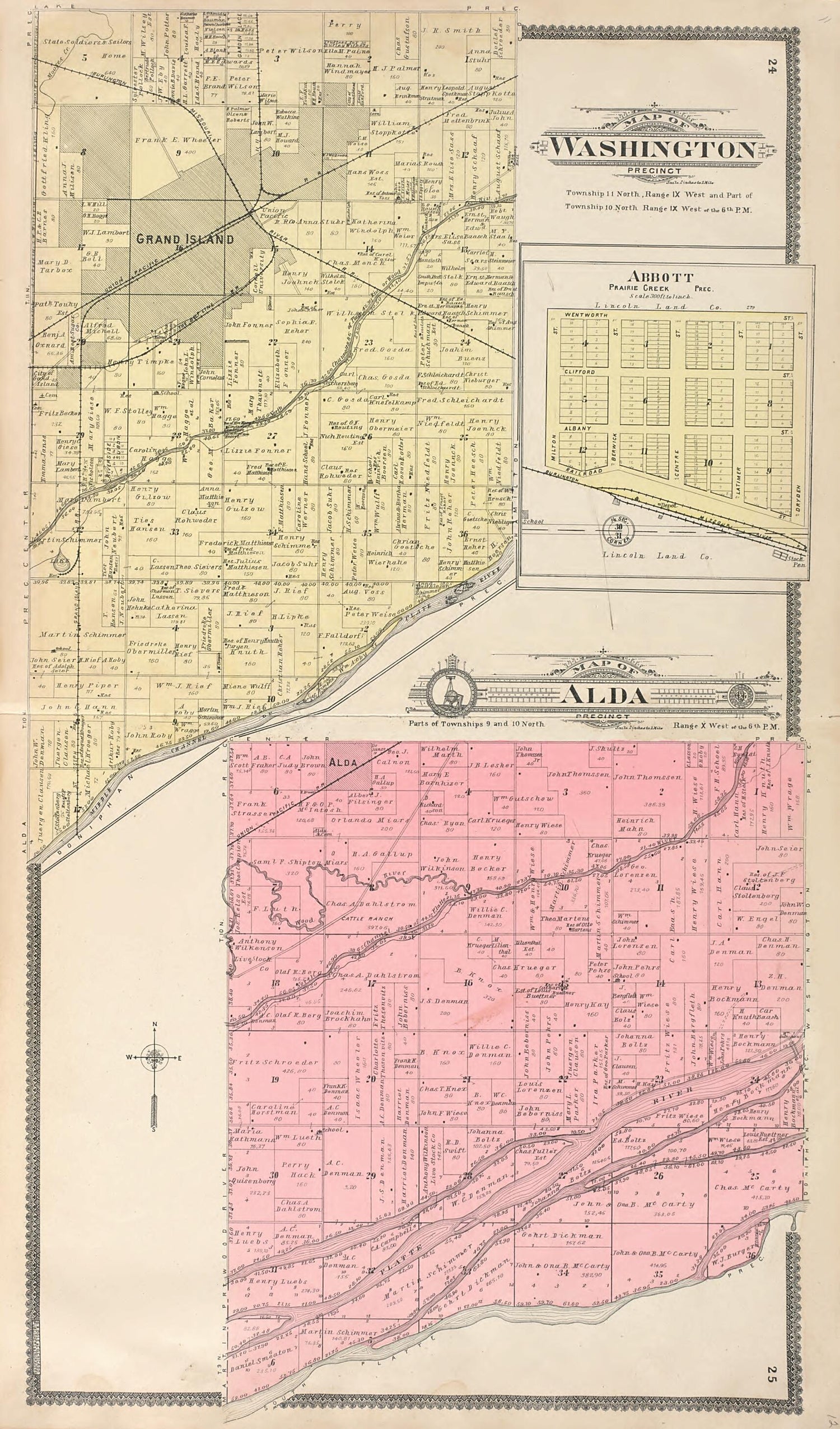 This old map of Washington - Alda from Standard Atlas of Hall County, Nebraska from 1904 was created by  Geo. A. Ogle &amp; Co in 1904