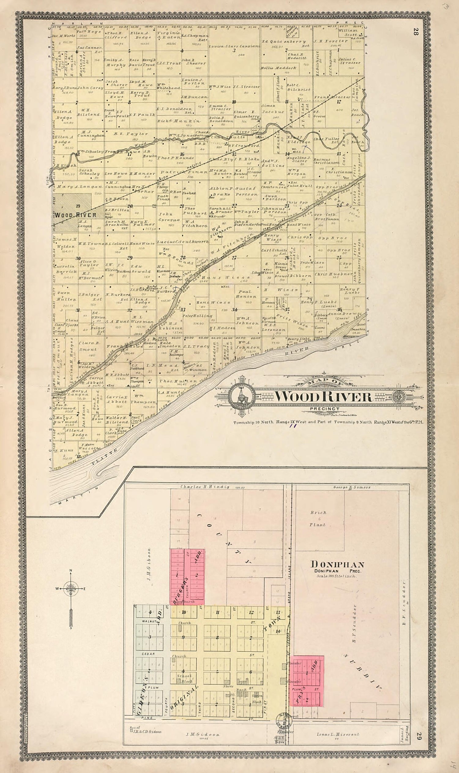 This old map of Wood River - Doniphan from Standard Atlas of Hall County, Nebraska from 1904 was created by  Geo. A. Ogle &amp; Co in 1904