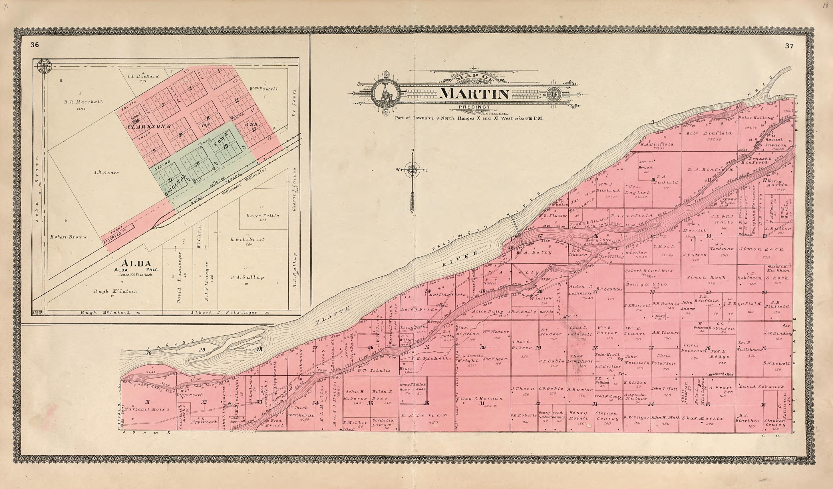 This old map of Martin - Alda from Standard Atlas of Hall County, Nebraska from 1904 was created by  Geo. A. Ogle &amp; Co in 1904