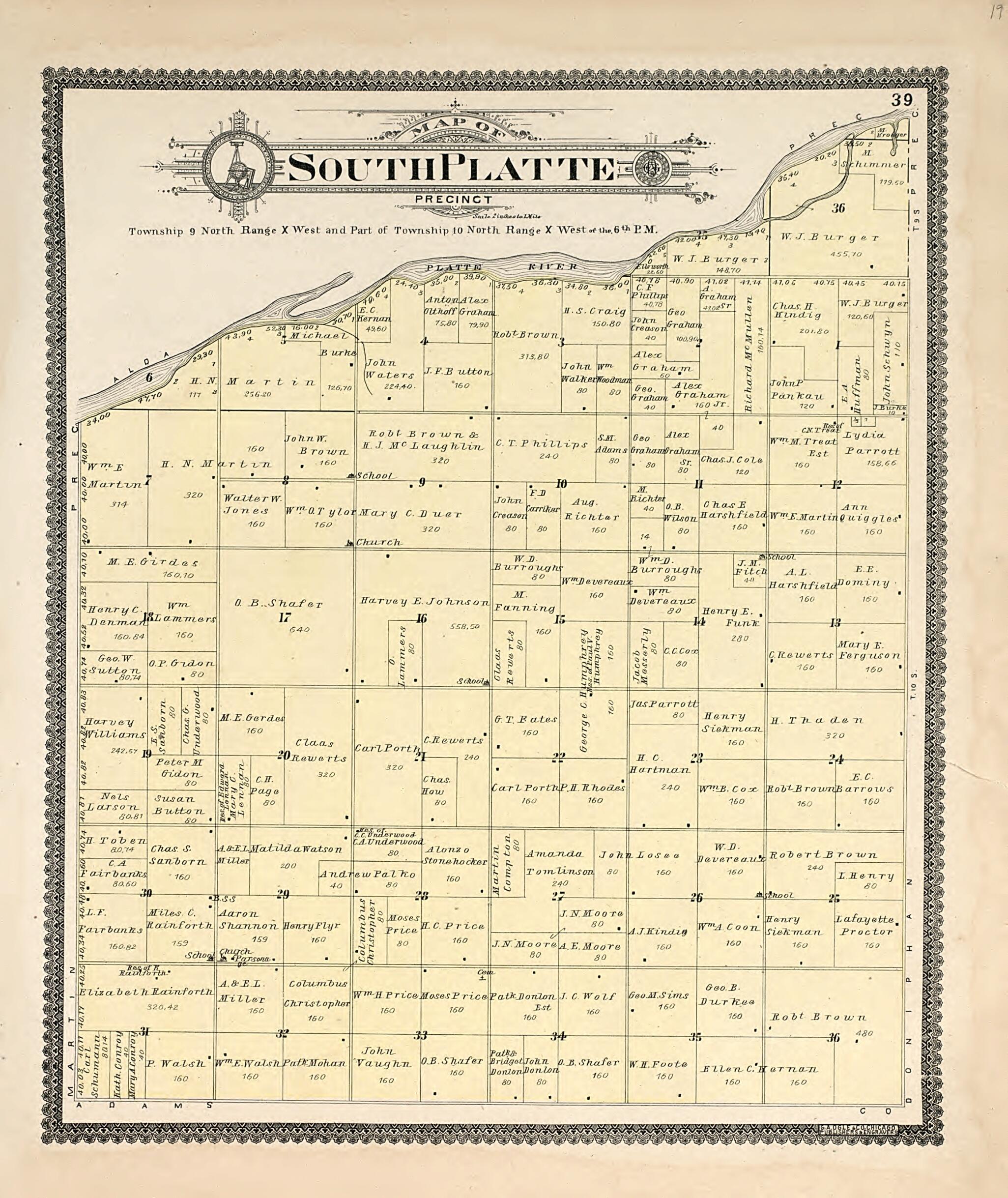 This old map of South Platte from Standard Atlas of Hall County, Nebraska from 1904 was created by  Geo. A. Ogle &amp; Co in 1904