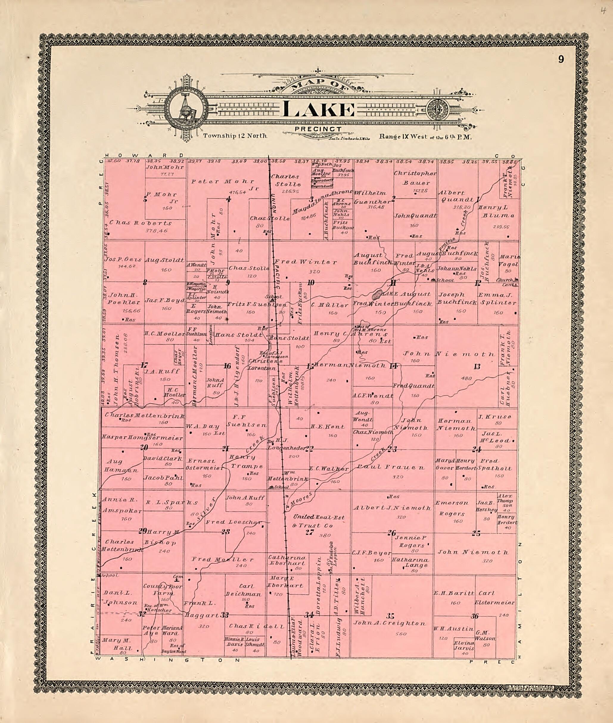 This old map of Lake from Standard Atlas of Hall County, Nebraska from 1904 was created by  Geo. A. Ogle &amp; Co in 1904