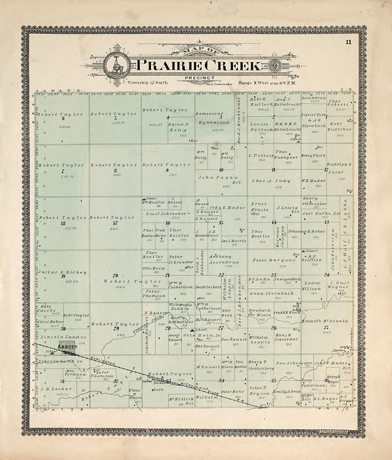 This old map of Prairie Creek from Standard Atlas of Hall County, Nebraska from 1904 was created by  Geo. A. Ogle &amp; Co in 1904