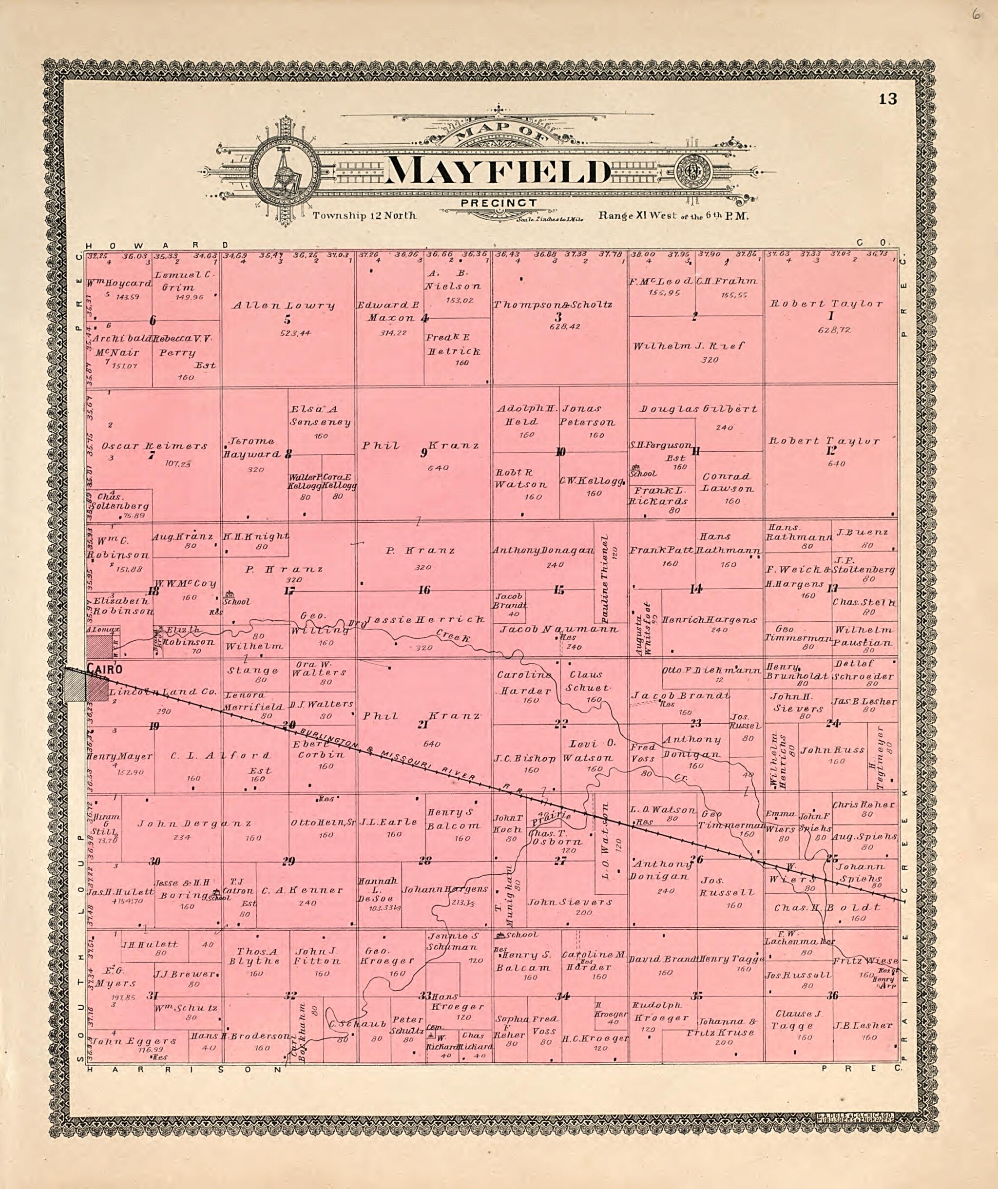 This old map of Mayfield from Standard Atlas of Hall County, Nebraska from 1904 was created by  Geo. A. Ogle &amp; Co in 1904