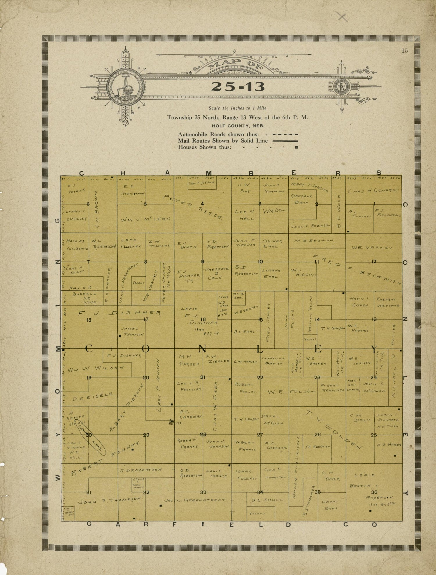 This old map of Map of 25-13 from Standard Atlas and Directory of Holt County, Nebraska from 1915 was created by Iowa) Kenyon Company (Des Moines in 1915