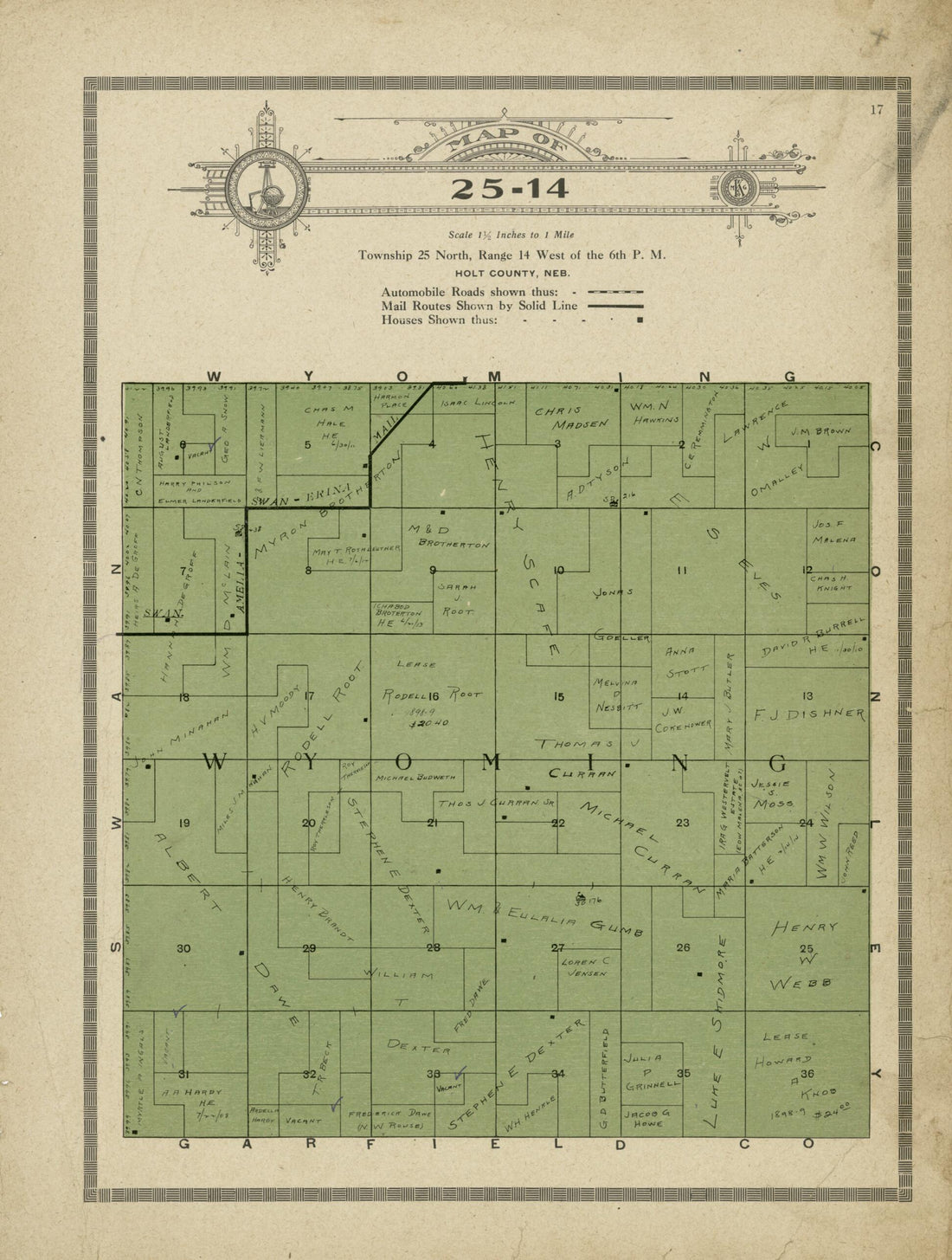 This old map of Map of 25-14 from Standard Atlas and Directory of Holt County, Nebraska from 1915 was created by Iowa) Kenyon Company (Des Moines in 1915