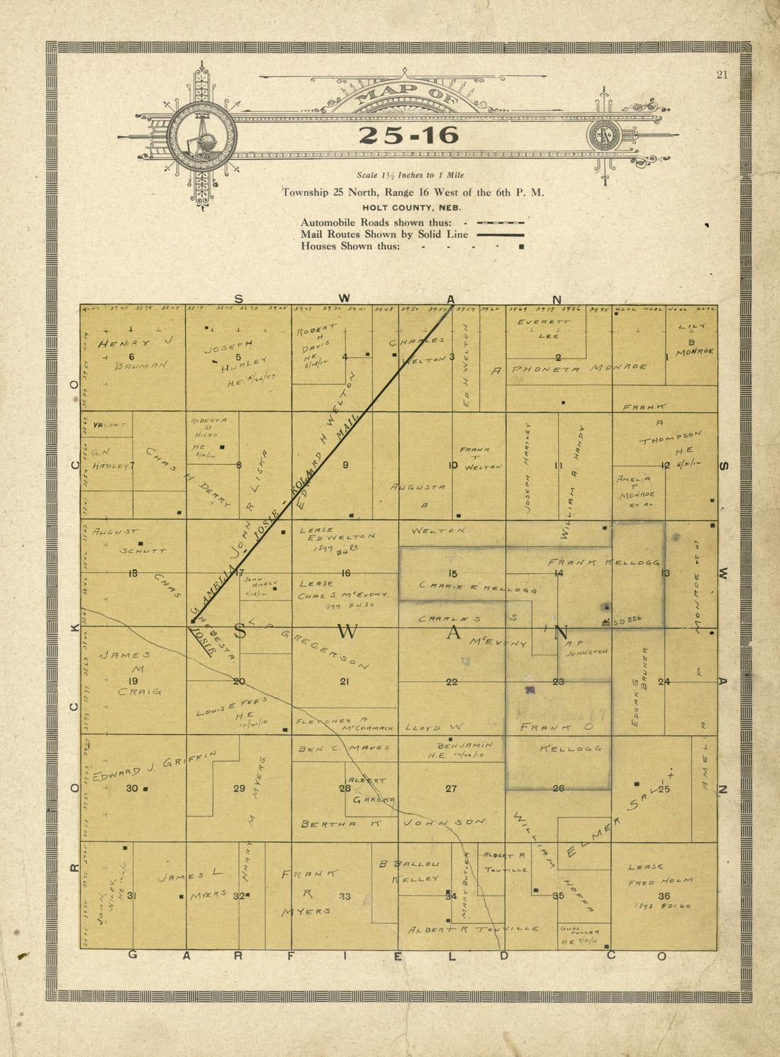 This old map of Map of 25-16 from Standard Atlas and Directory of Holt County, Nebraska from 1915 was created by Iowa) Kenyon Company (Des Moines in 1915