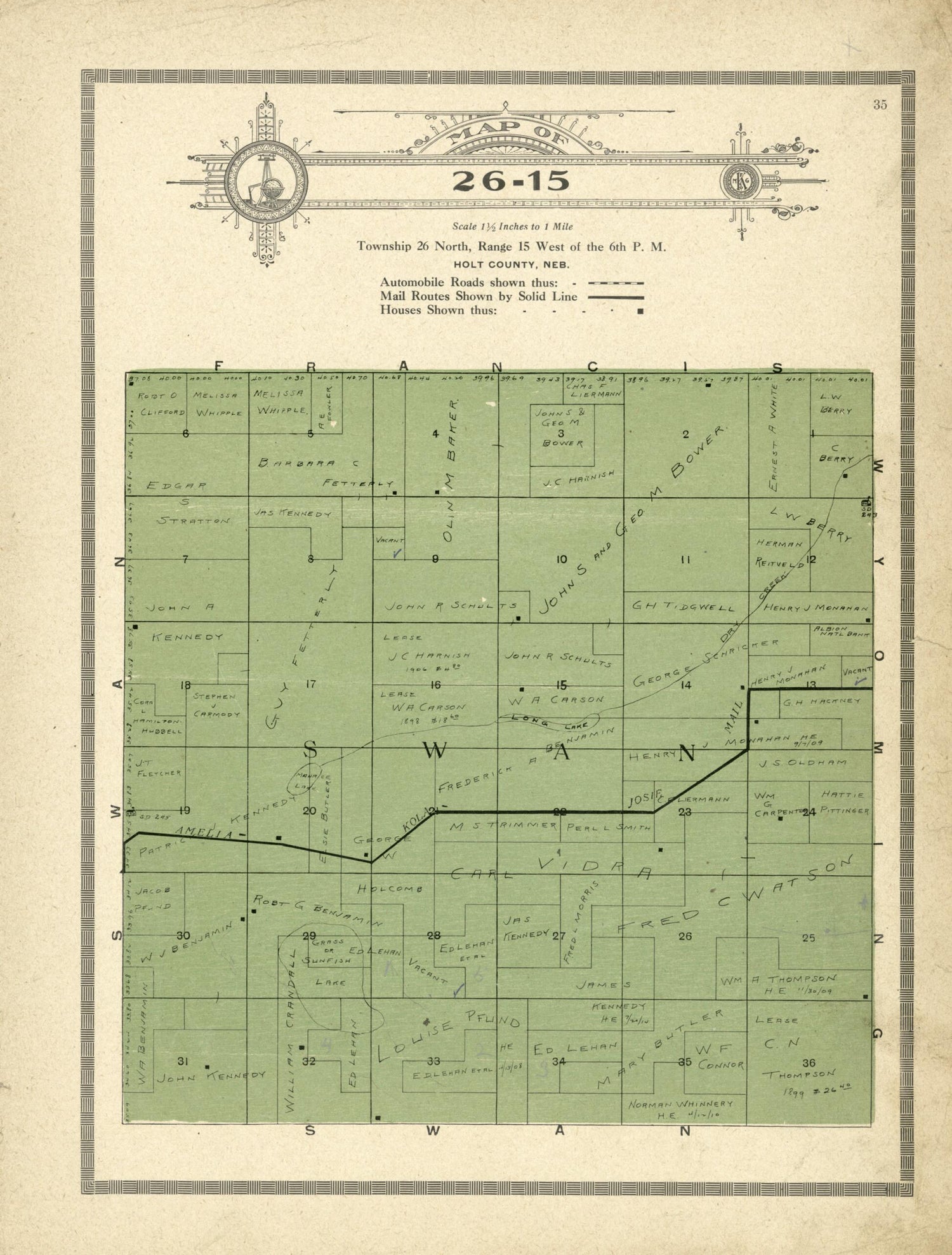 This old map of Map of 26-15 from Standard Atlas and Directory of Holt County, Nebraska from 1915 was created by Iowa) Kenyon Company (Des Moines in 1915