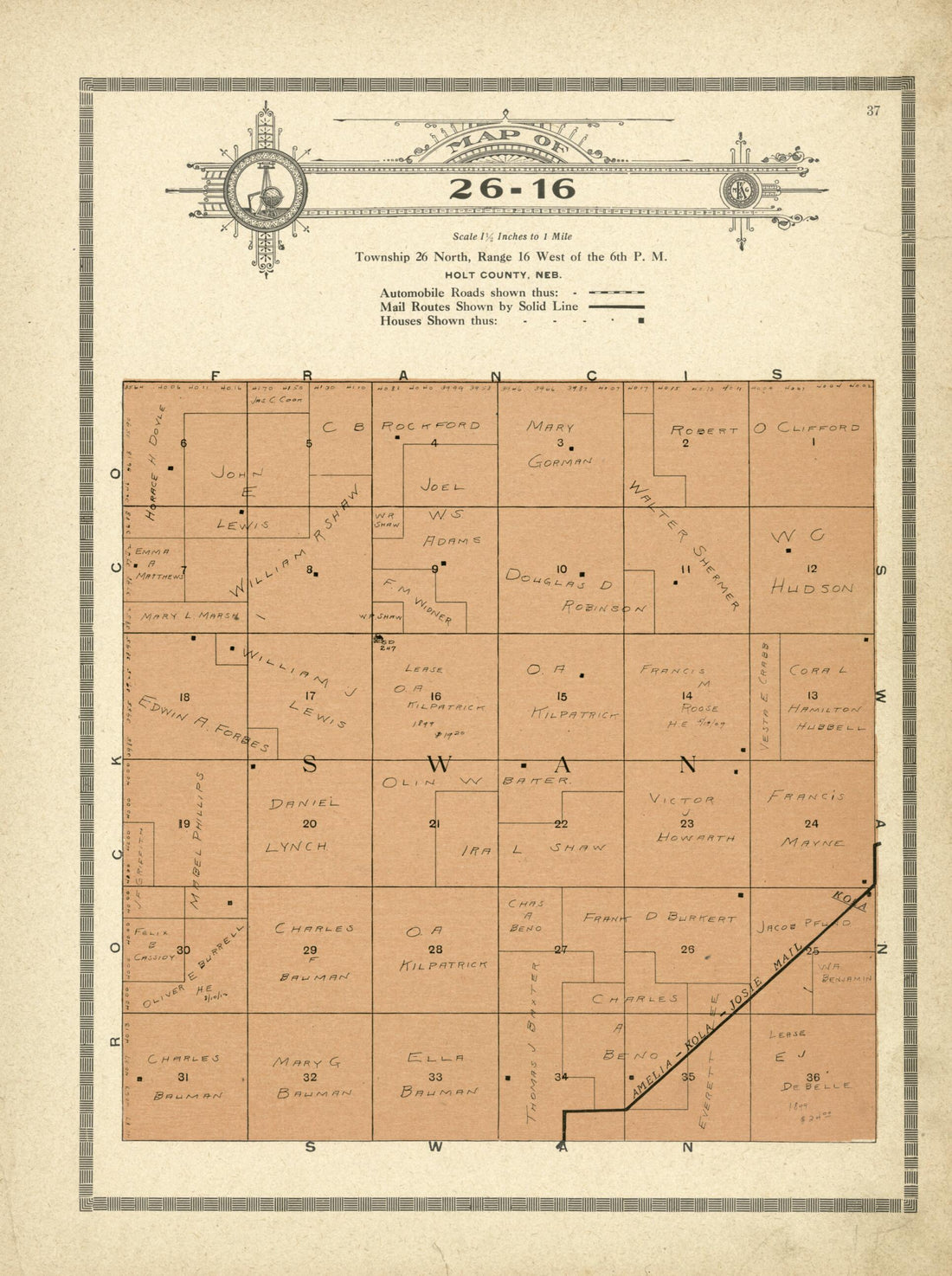 This old map of Map of 26-16 from Standard Atlas and Directory of Holt County, Nebraska from 1915 was created by Iowa) Kenyon Company (Des Moines in 1915