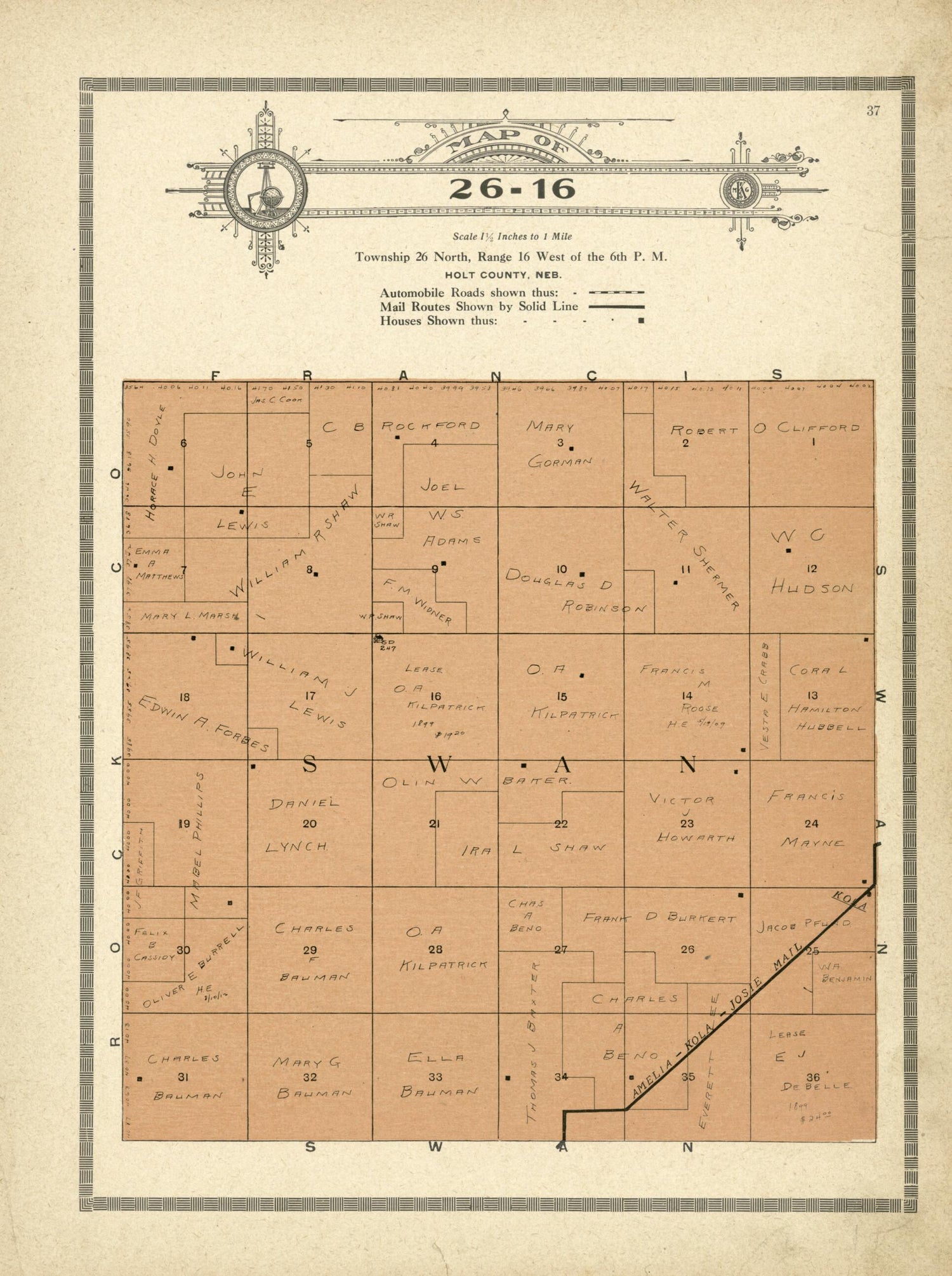 This old map of Map of 26-16 from Standard Atlas and Directory of Holt County, Nebraska from 1915 was created by Iowa) Kenyon Company (Des Moines in 1915