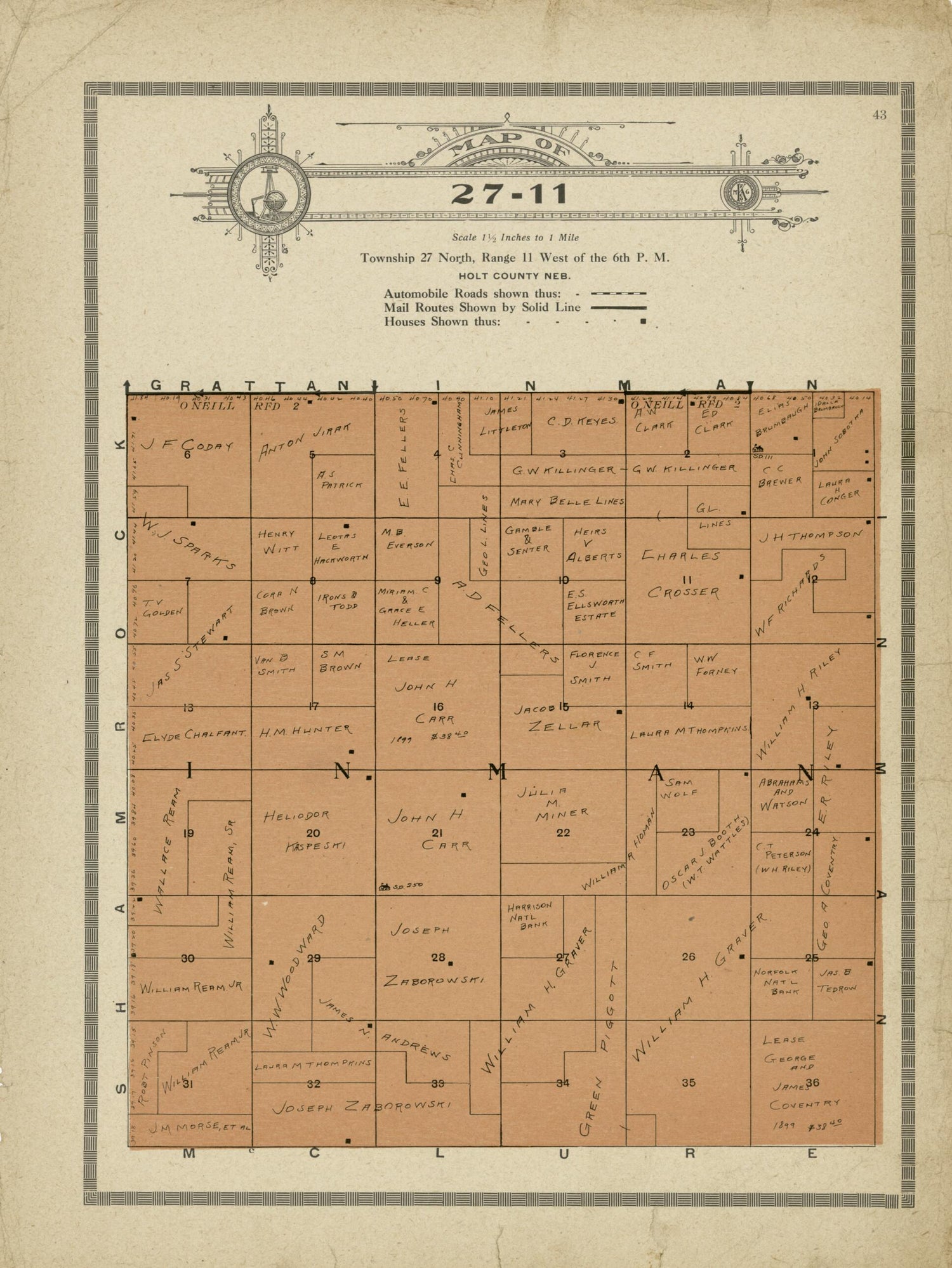 This old map of Map of 27-11 from Standard Atlas and Directory of Holt County, Nebraska from 1915 was created by Iowa) Kenyon Company (Des Moines in 1915