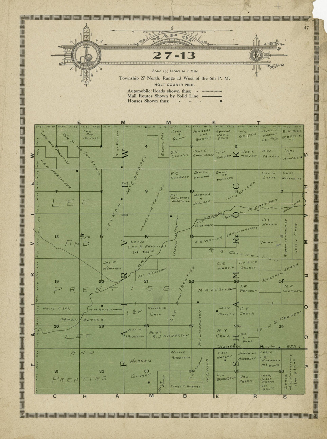 This old map of Map of 27-13 from Standard Atlas and Directory of Holt County, Nebraska from 1915 was created by Iowa) Kenyon Company (Des Moines in 1915