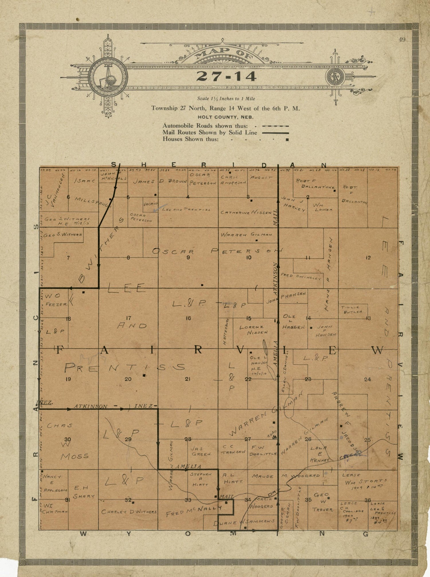 This old map of Map of 27-14 from Standard Atlas and Directory of Holt County, Nebraska from 1915 was created by Iowa) Kenyon Company (Des Moines in 1915