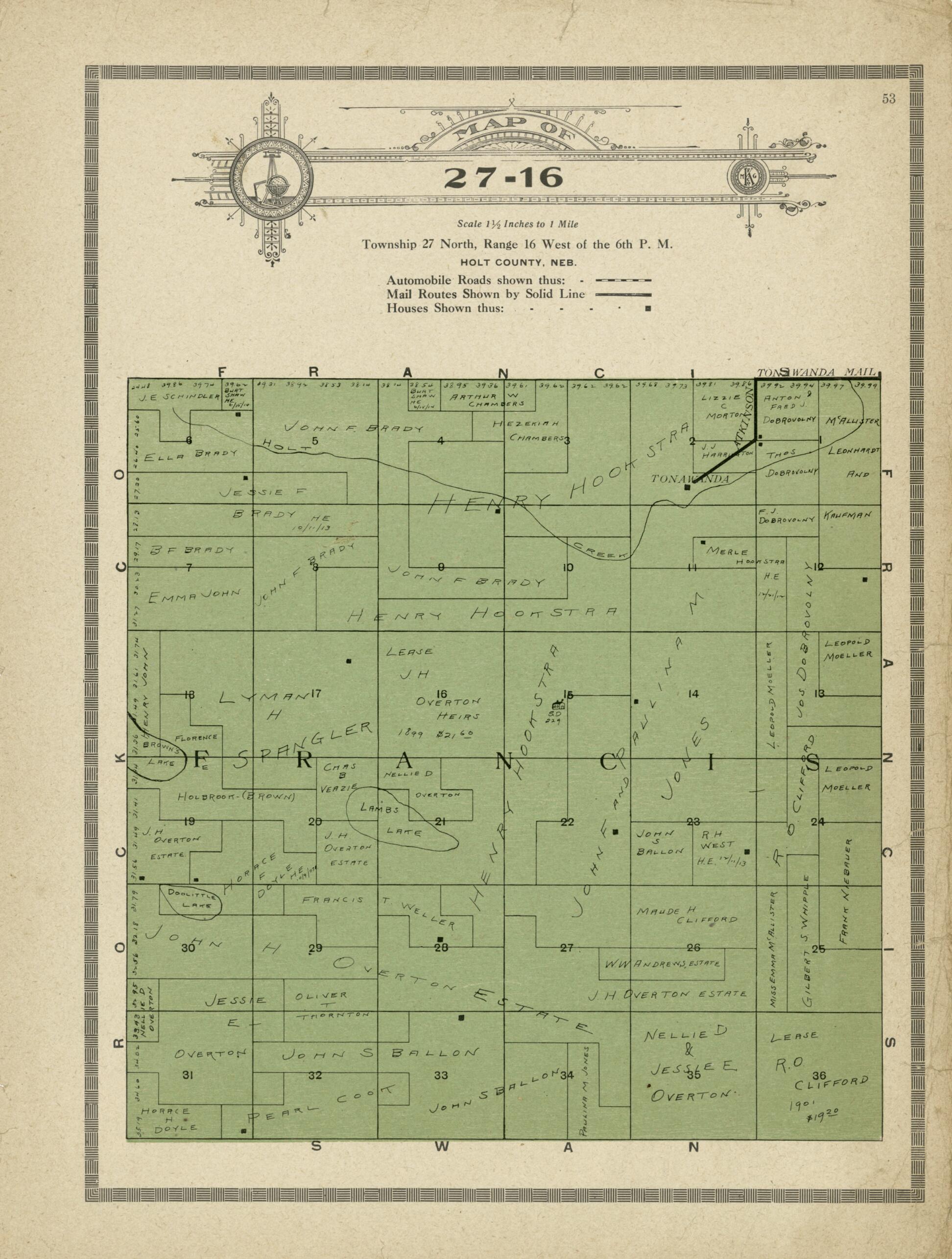 This old map of Map of 27-16 from Standard Atlas and Directory of Holt County, Nebraska from 1915 was created by Iowa) Kenyon Company (Des Moines in 1915