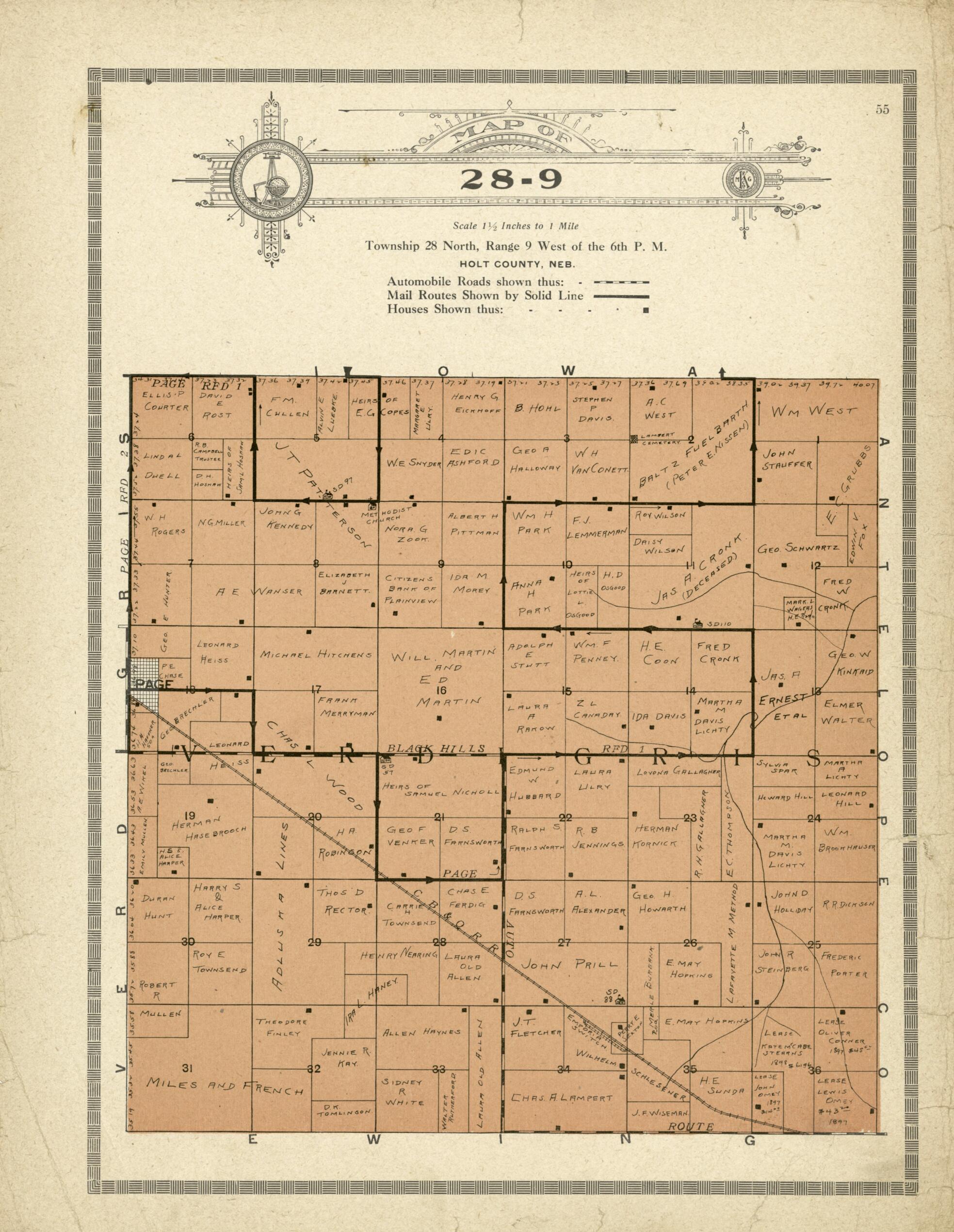 This old map of Map of 28-9 from Standard Atlas and Directory of Holt County, Nebraska from 1915 was created by Iowa) Kenyon Company (Des Moines in 1915