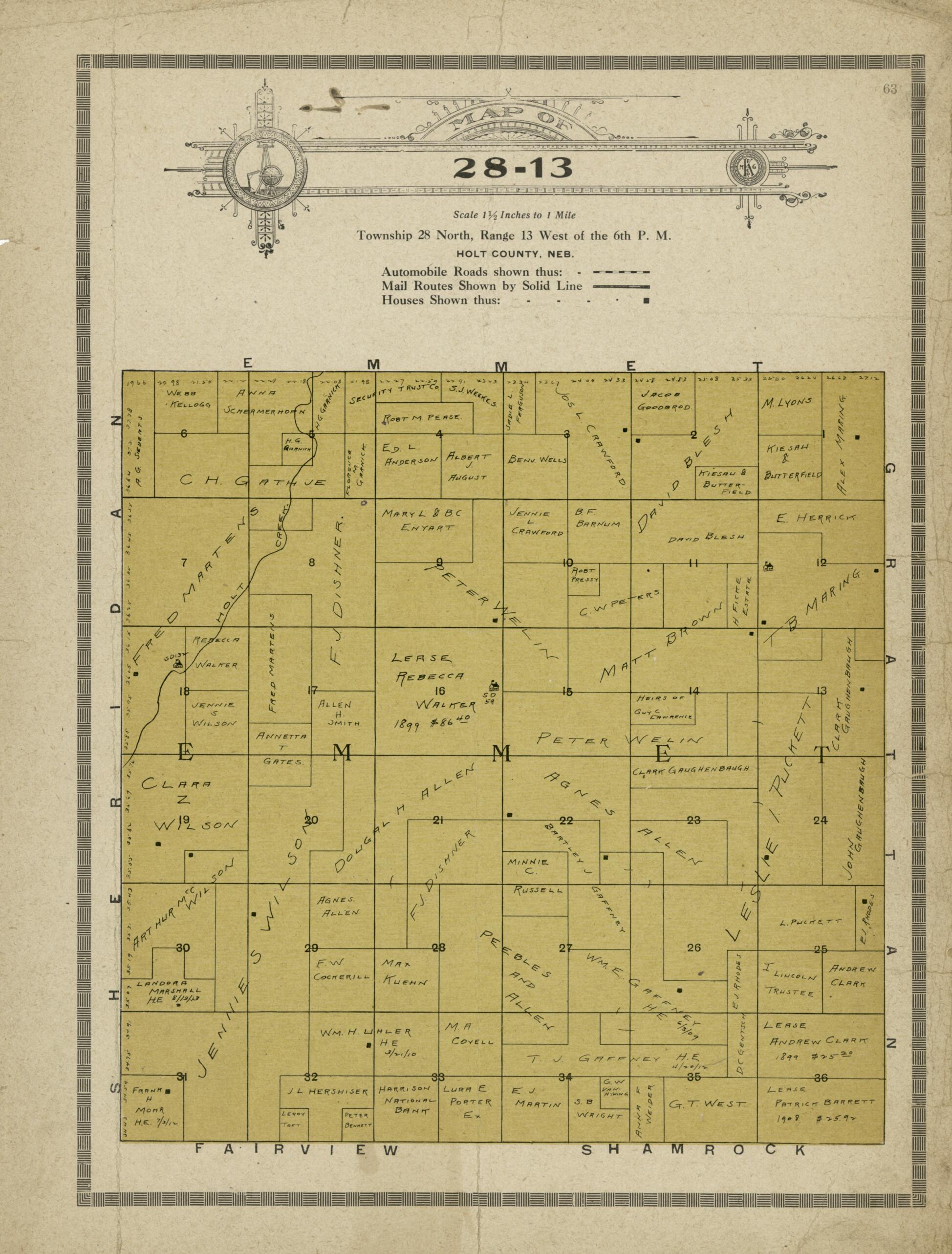 This old map of Map of 28-13 from Standard Atlas and Directory of Holt County, Nebraska from 1915 was created by Iowa) Kenyon Company (Des Moines in 1915