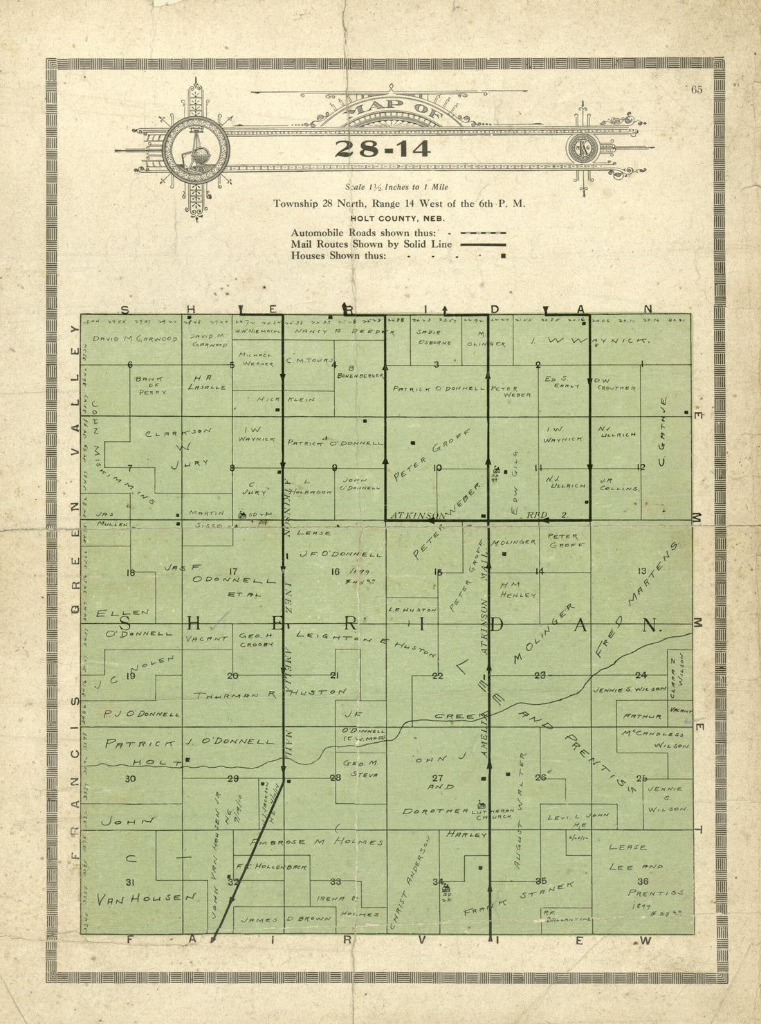 This old map of Map of 28-14 from Standard Atlas and Directory of Holt County, Nebraska from 1915 was created by Iowa) Kenyon Company (Des Moines in 1915