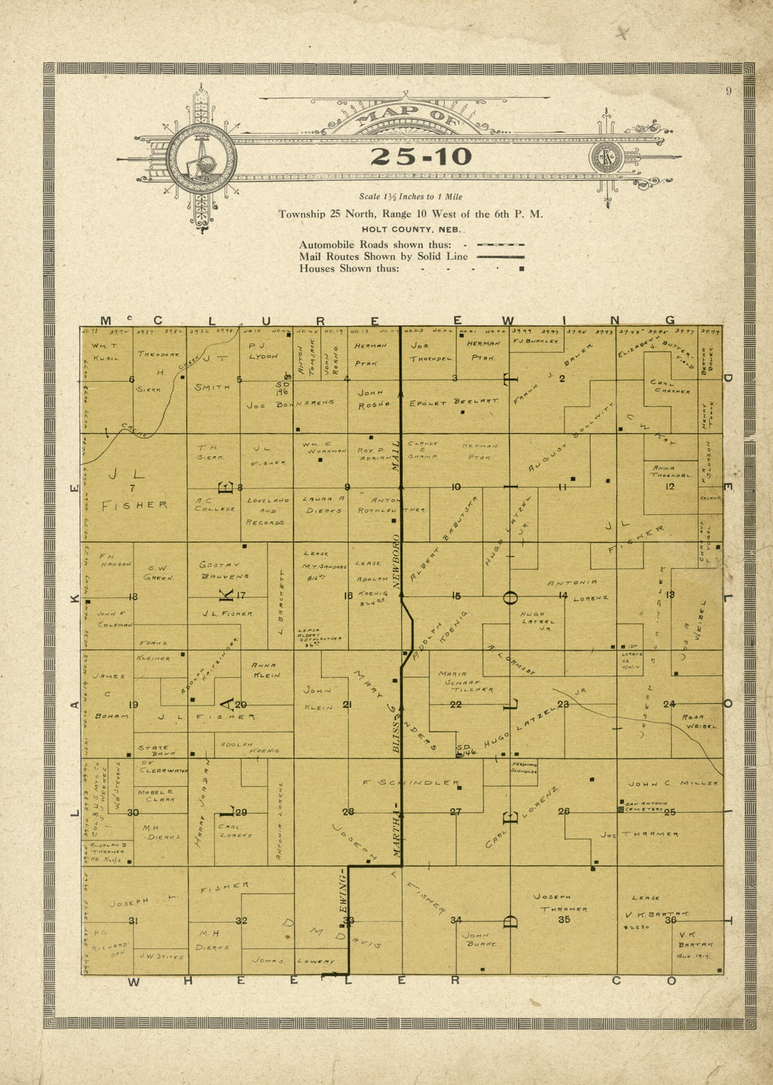 This old map of Map of 25-10 from Standard Atlas and Directory of Holt County, Nebraska from 1915 was created by Iowa) Kenyon Company (Des Moines in 1915