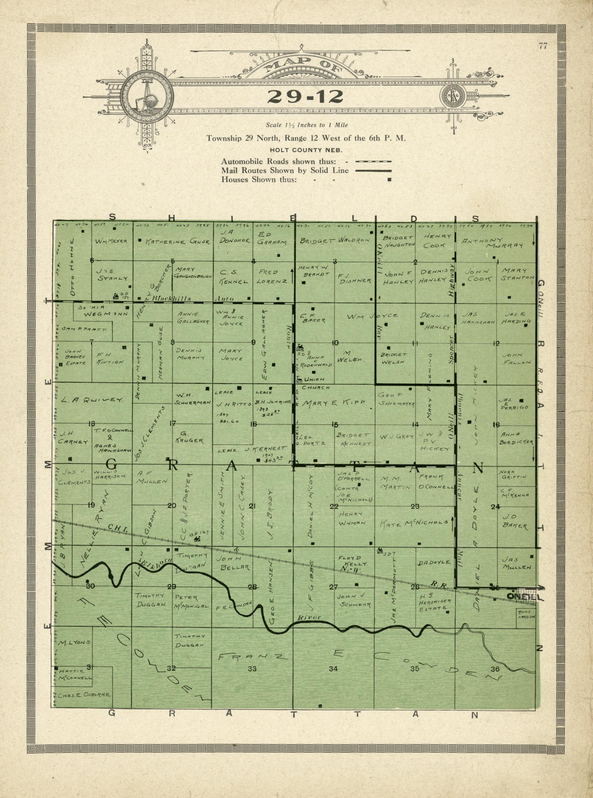 This old map of Map of 29-12 from Standard Atlas and Directory of Holt County, Nebraska from 1915 was created by Iowa) Kenyon Company (Des Moines in 1915