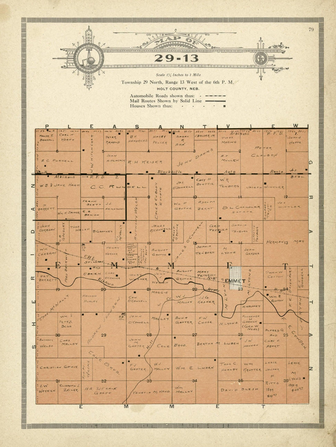 This old map of Map of 29-13 from Standard Atlas and Directory of Holt County, Nebraska from 1915 was created by Iowa) Kenyon Company (Des Moines in 1915