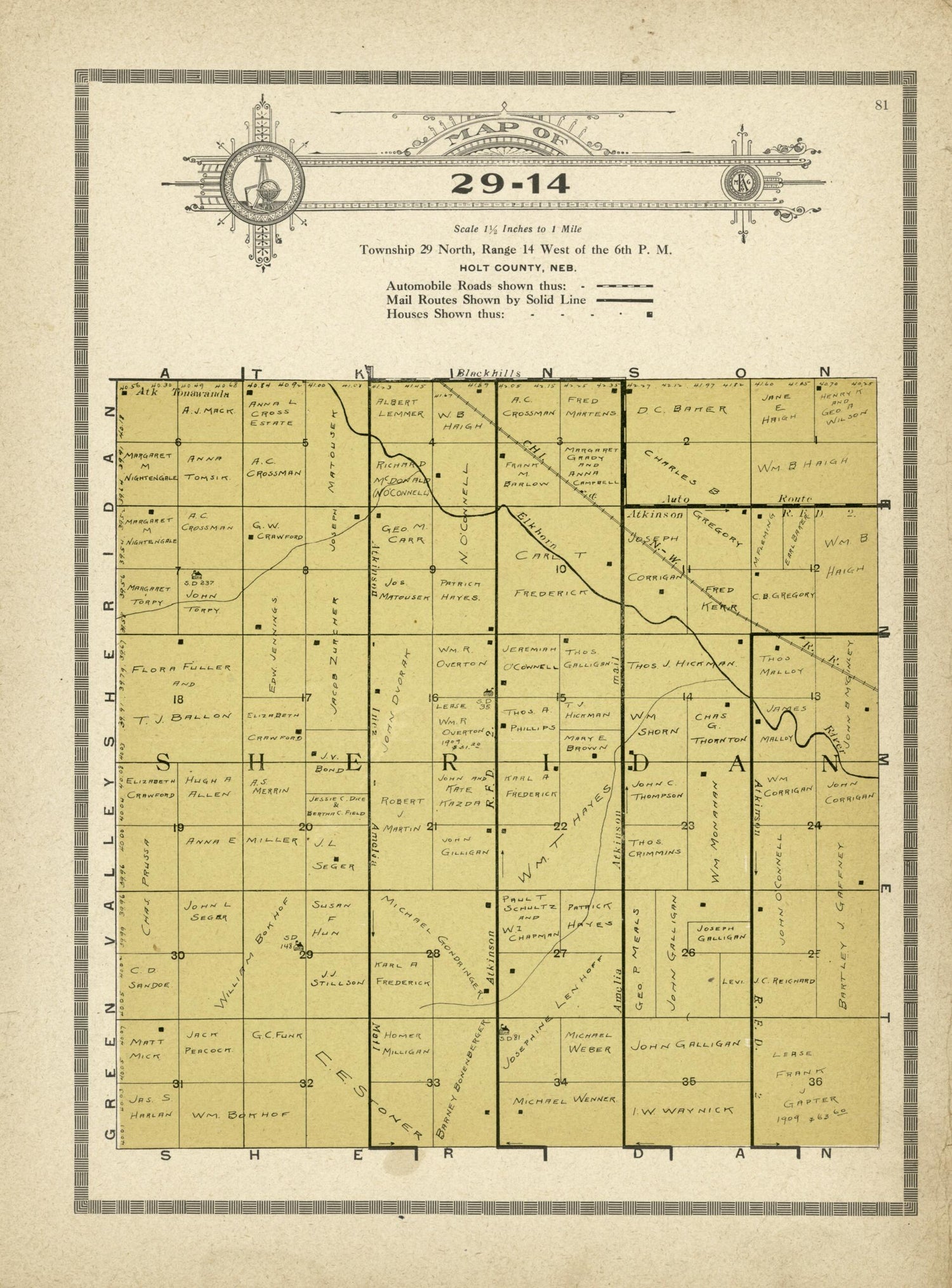 This old map of Map of 29-14 from Standard Atlas and Directory of Holt County, Nebraska from 1915 was created by Iowa) Kenyon Company (Des Moines in 1915