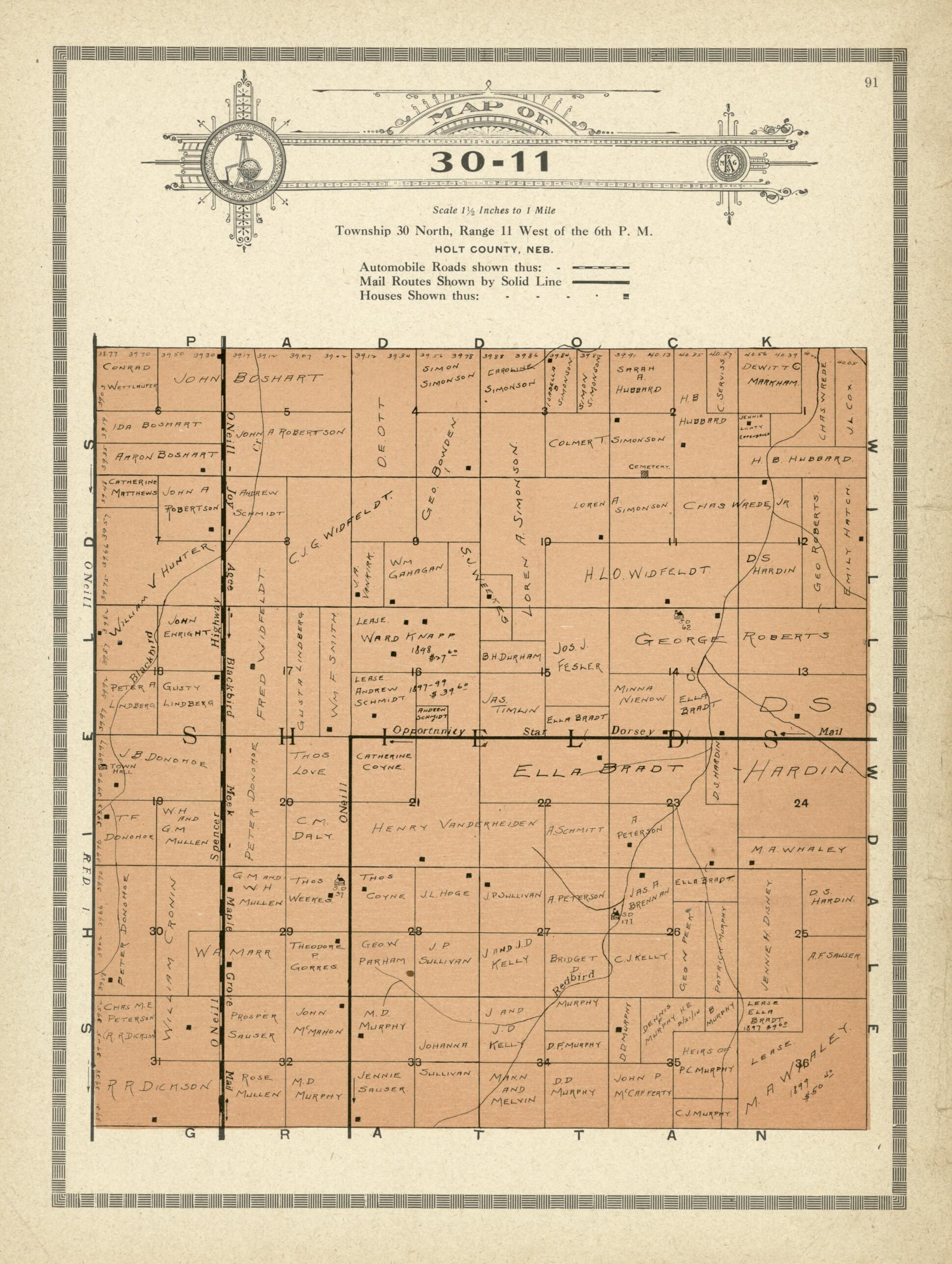 This old map of Map of 30-11 from Standard Atlas and Directory of Holt County, Nebraska from 1915 was created by Iowa) Kenyon Company (Des Moines in 1915