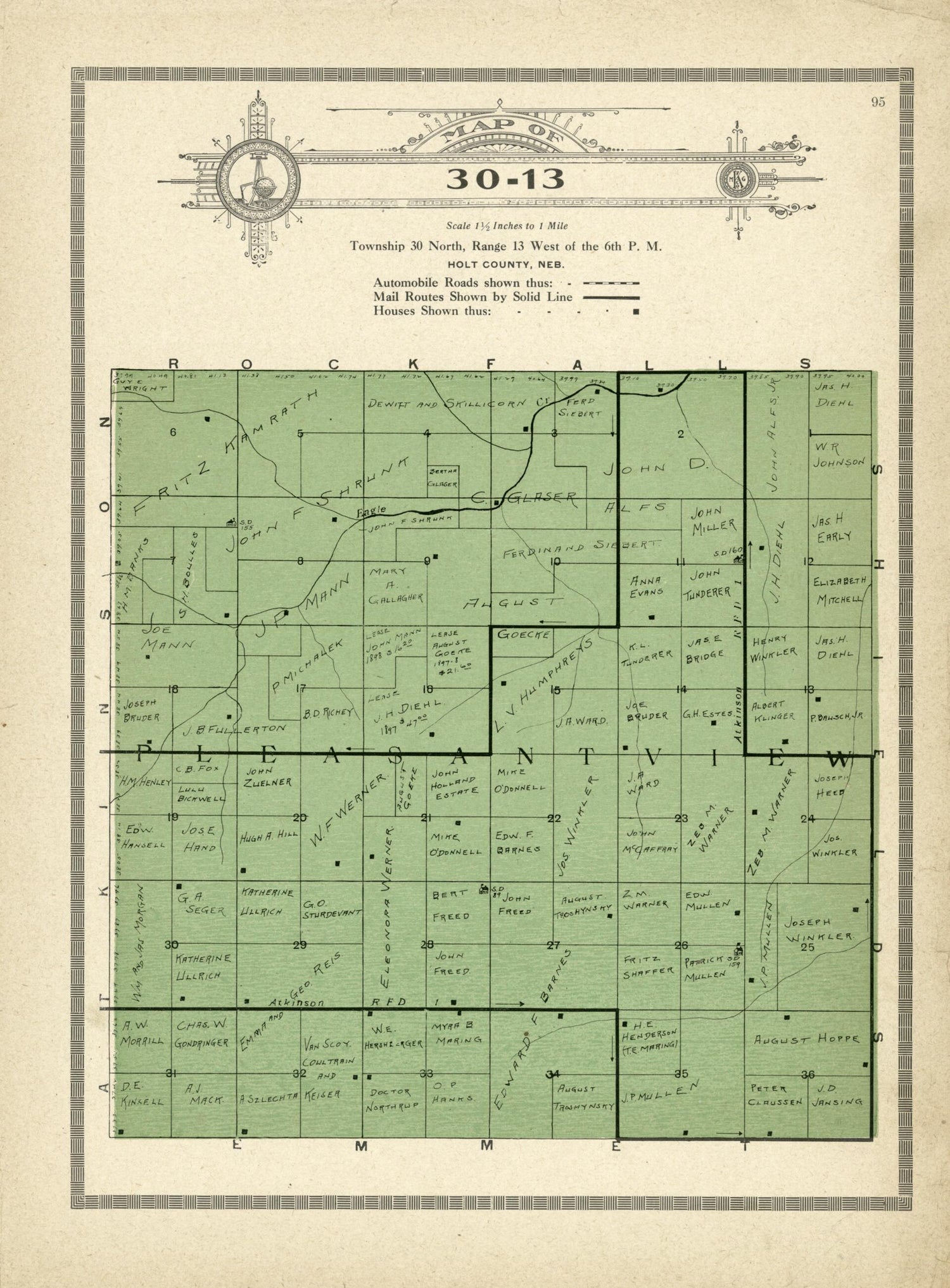 This old map of Map of 30-13 from Standard Atlas and Directory of Holt County, Nebraska from 1915 was created by Iowa) Kenyon Company (Des Moines in 1915