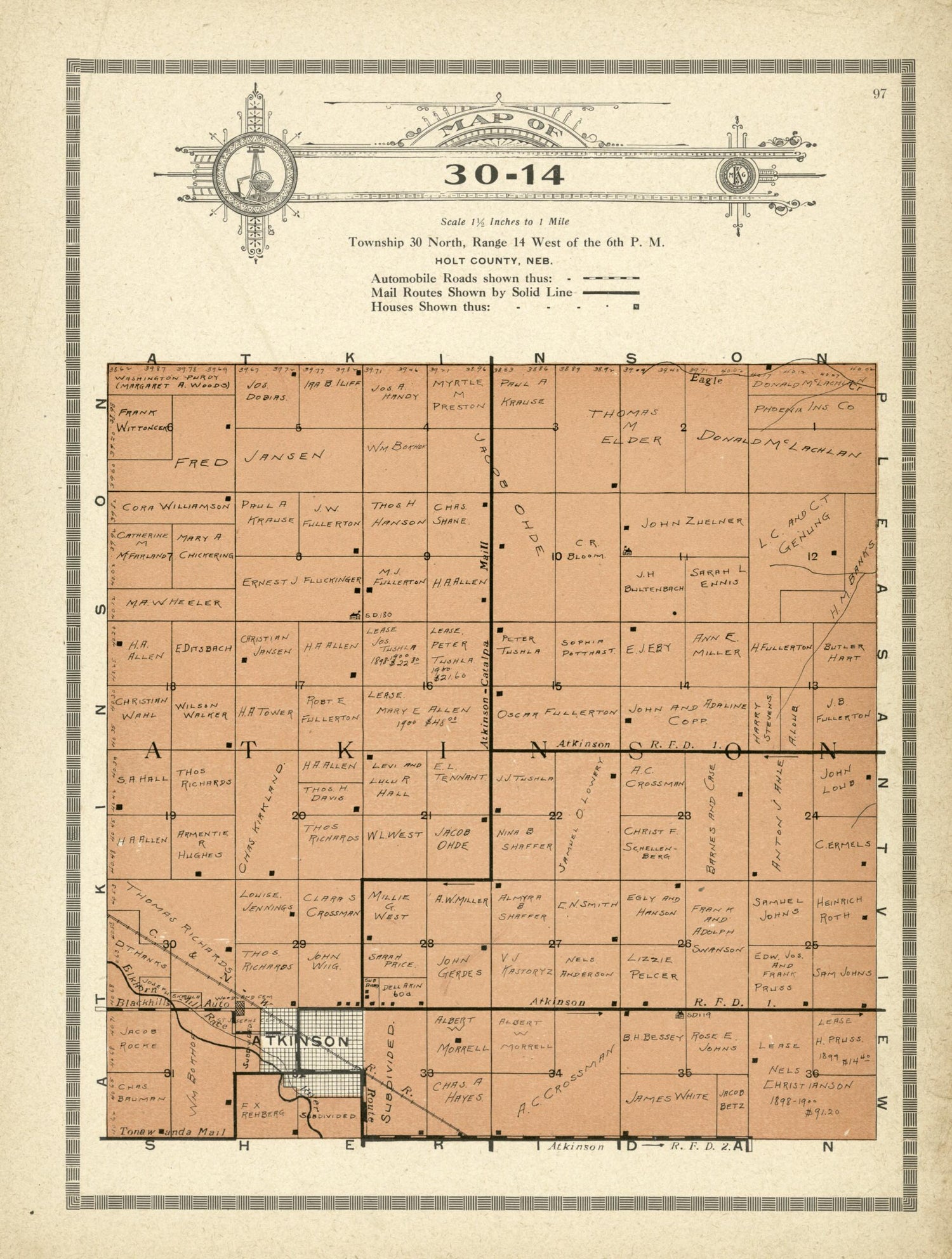 This old map of Map of 30-14 from Standard Atlas and Directory of Holt County, Nebraska from 1915 was created by Iowa) Kenyon Company (Des Moines in 1915