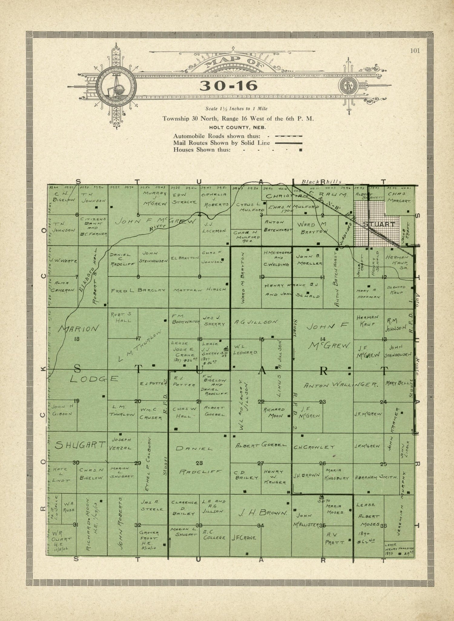 This old map of Map of 30-16 from Standard Atlas and Directory of Holt County, Nebraska from 1915 was created by Iowa) Kenyon Company (Des Moines in 1915