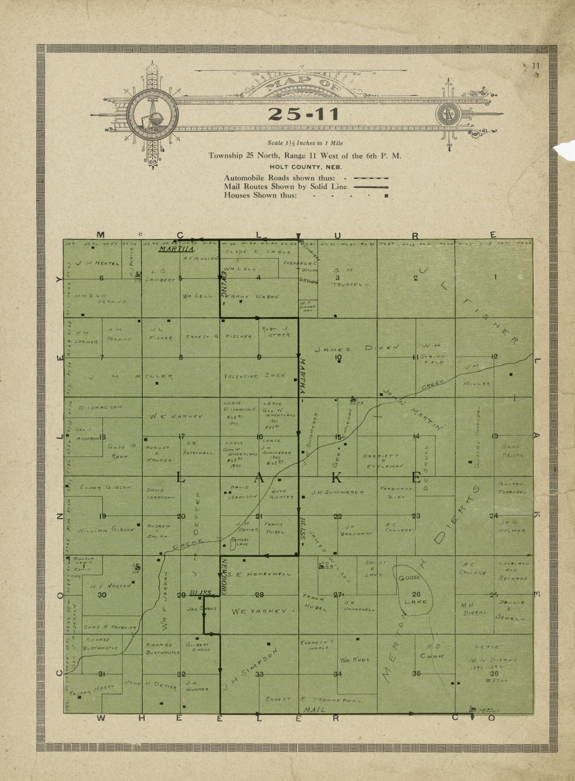 This old map of Map of 25-11 from Standard Atlas and Directory of Holt County, Nebraska from 1915 was created by Iowa) Kenyon Company (Des Moines in 1915