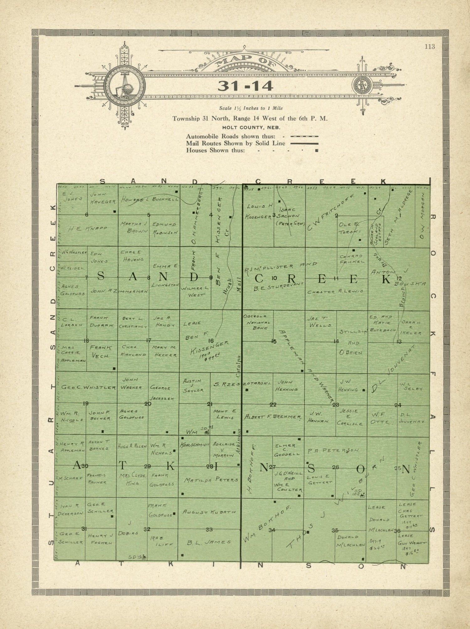 This old map of Map of 31-14 from Standard Atlas and Directory of Holt County, Nebraska from 1915 was created by Iowa) Kenyon Company (Des Moines in 1915