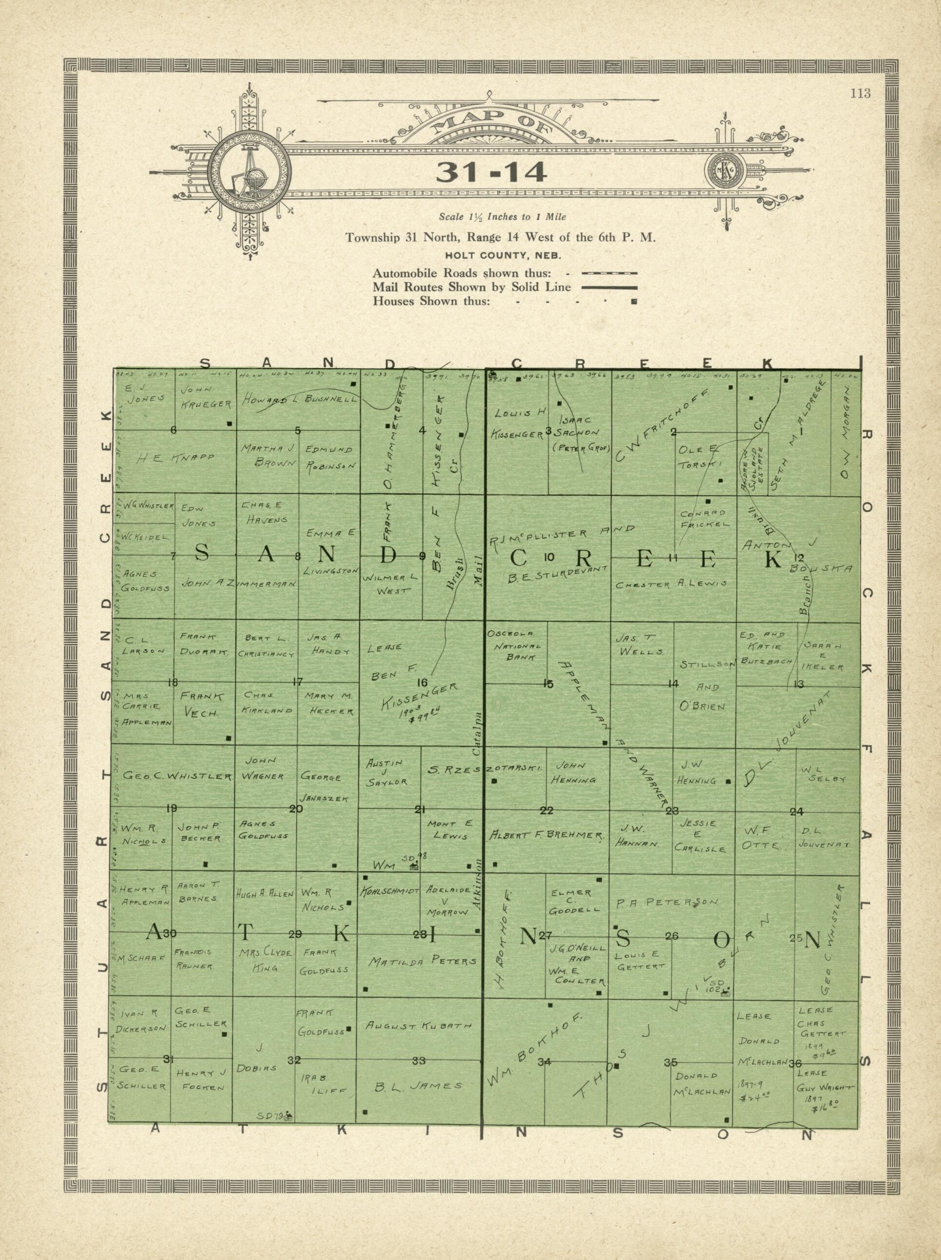 This old map of Map of 31-14 from Standard Atlas and Directory of Holt County, Nebraska from 1915 was created by Iowa) Kenyon Company (Des Moines in 1915