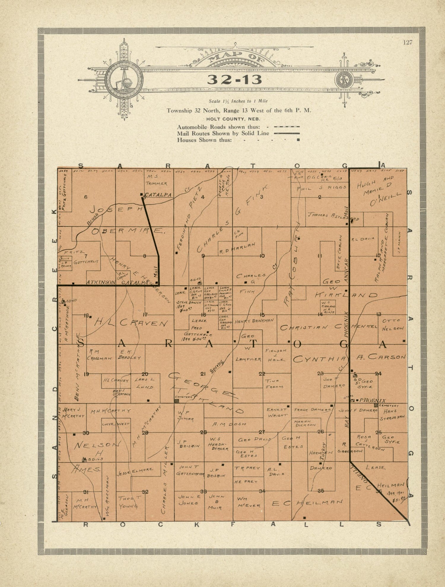 This old map of Map of 32-13 from Standard Atlas and Directory of Holt County, Nebraska from 1915 was created by Iowa) Kenyon Company (Des Moines in 1915