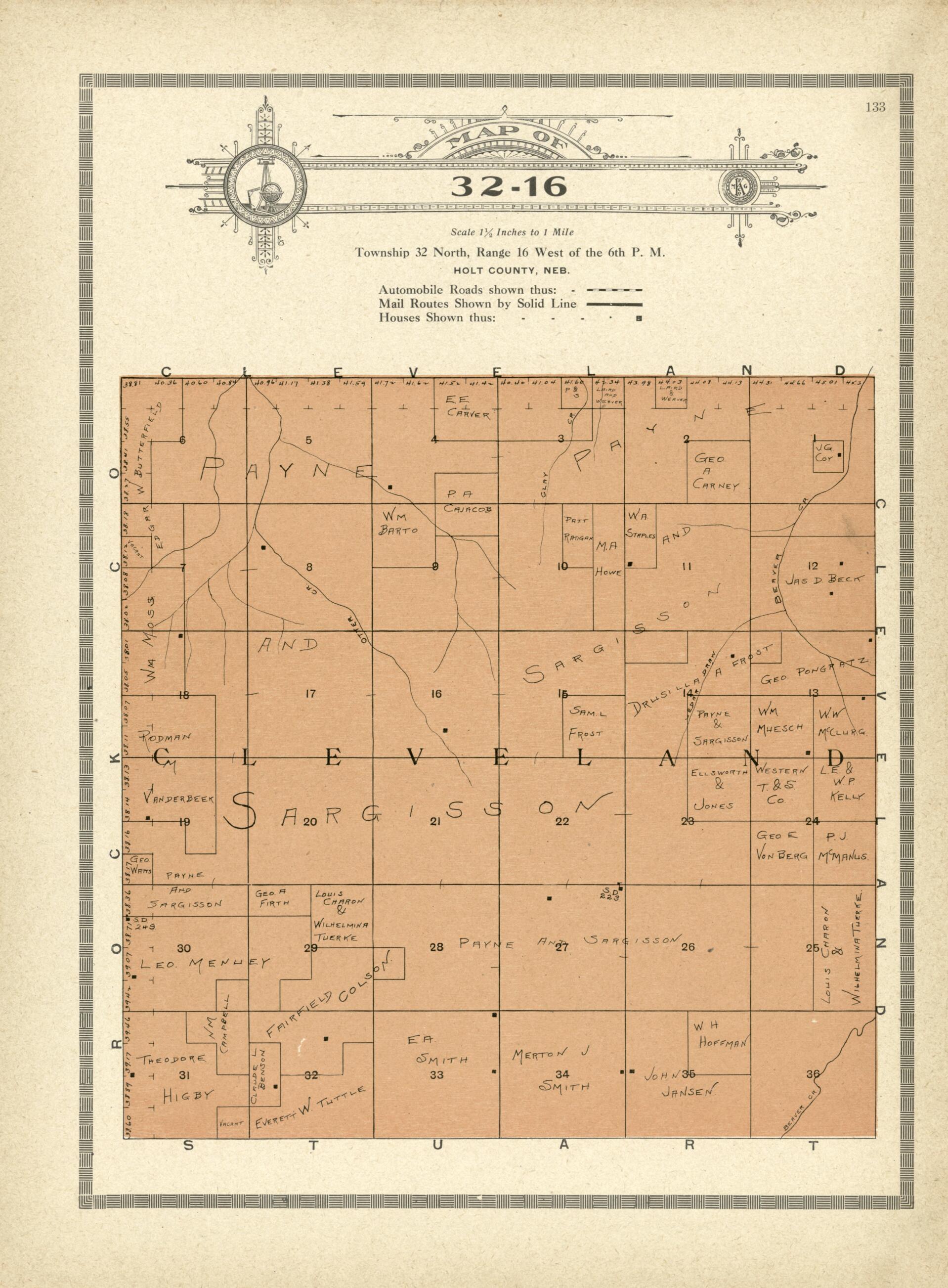 This old map of Map of 32-16 from Standard Atlas and Directory of Holt County, Nebraska from 1915 was created by Iowa) Kenyon Company (Des Moines in 1915