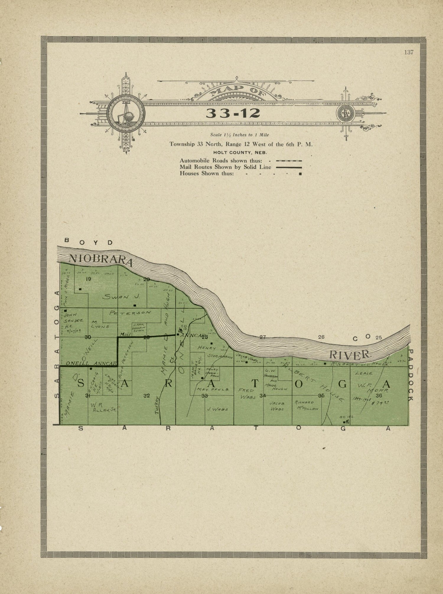 This old map of Map of 33-12 from Standard Atlas and Directory of Holt County, Nebraska from 1915 was created by Iowa) Kenyon Company (Des Moines in 1915