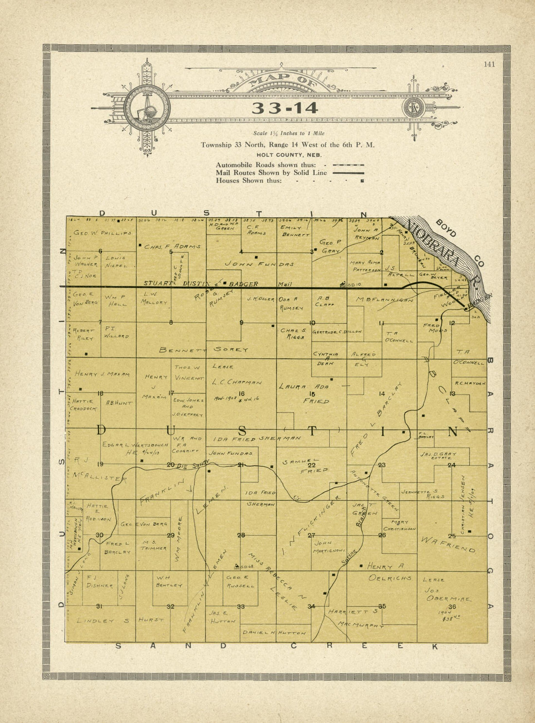 This old map of Map of 33-14 from Standard Atlas and Directory of Holt County, Nebraska from 1915 was created by Iowa) Kenyon Company (Des Moines in 1915