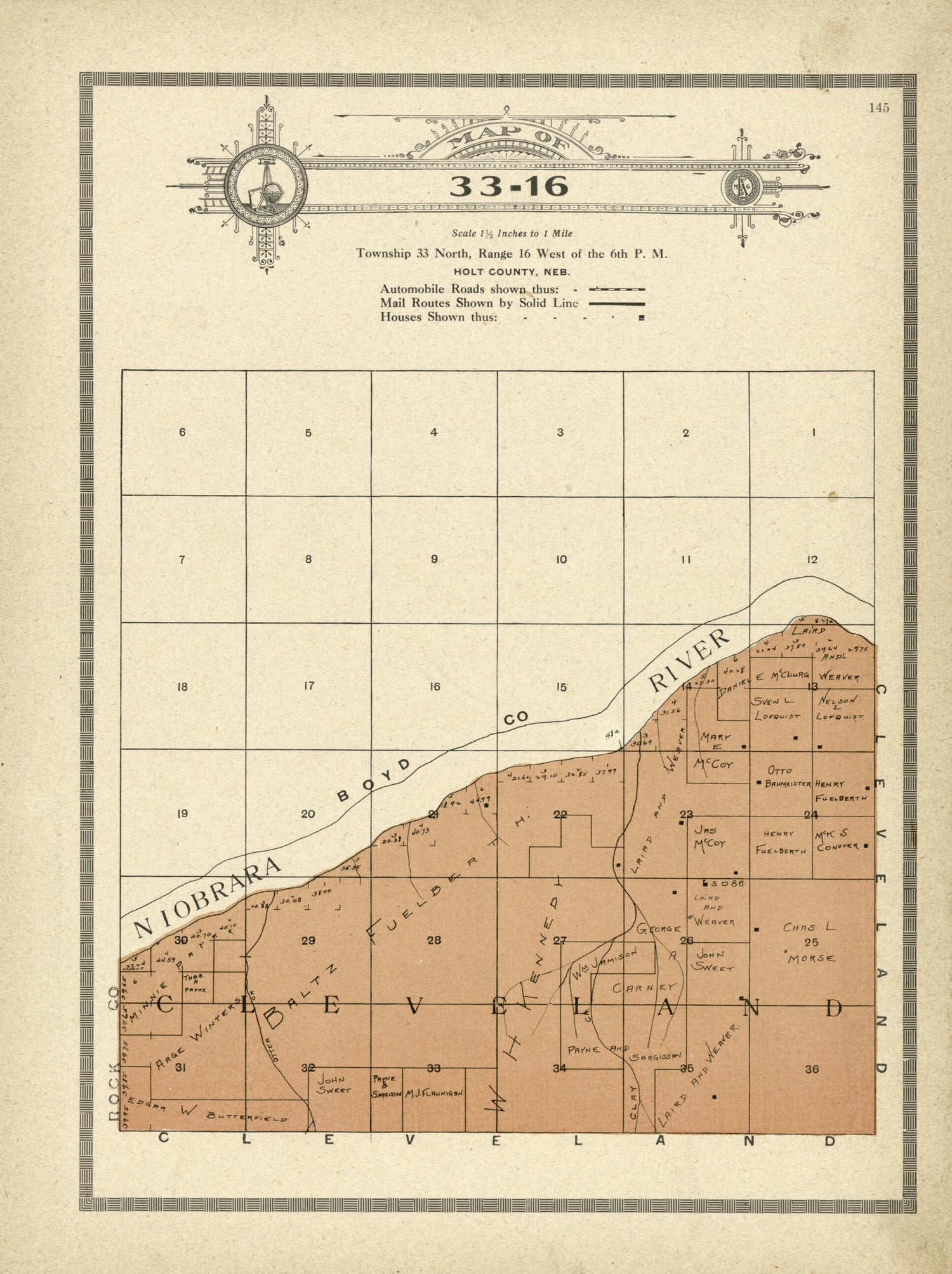 This old map of Map of 33-16 from Standard Atlas and Directory of Holt County, Nebraska from 1915 was created by Iowa) Kenyon Company (Des Moines in 1915