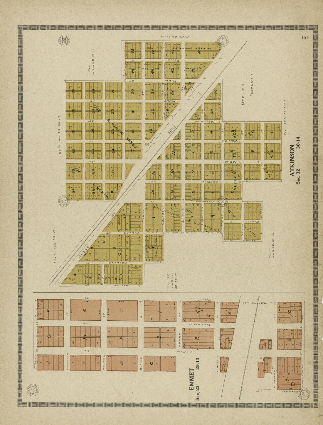 This old map of 151: Atkinson; Emmet from Standard Atlas and Directory of Holt County, Nebraska from 1915 was created by Iowa) Kenyon Company (Des Moines in 1915