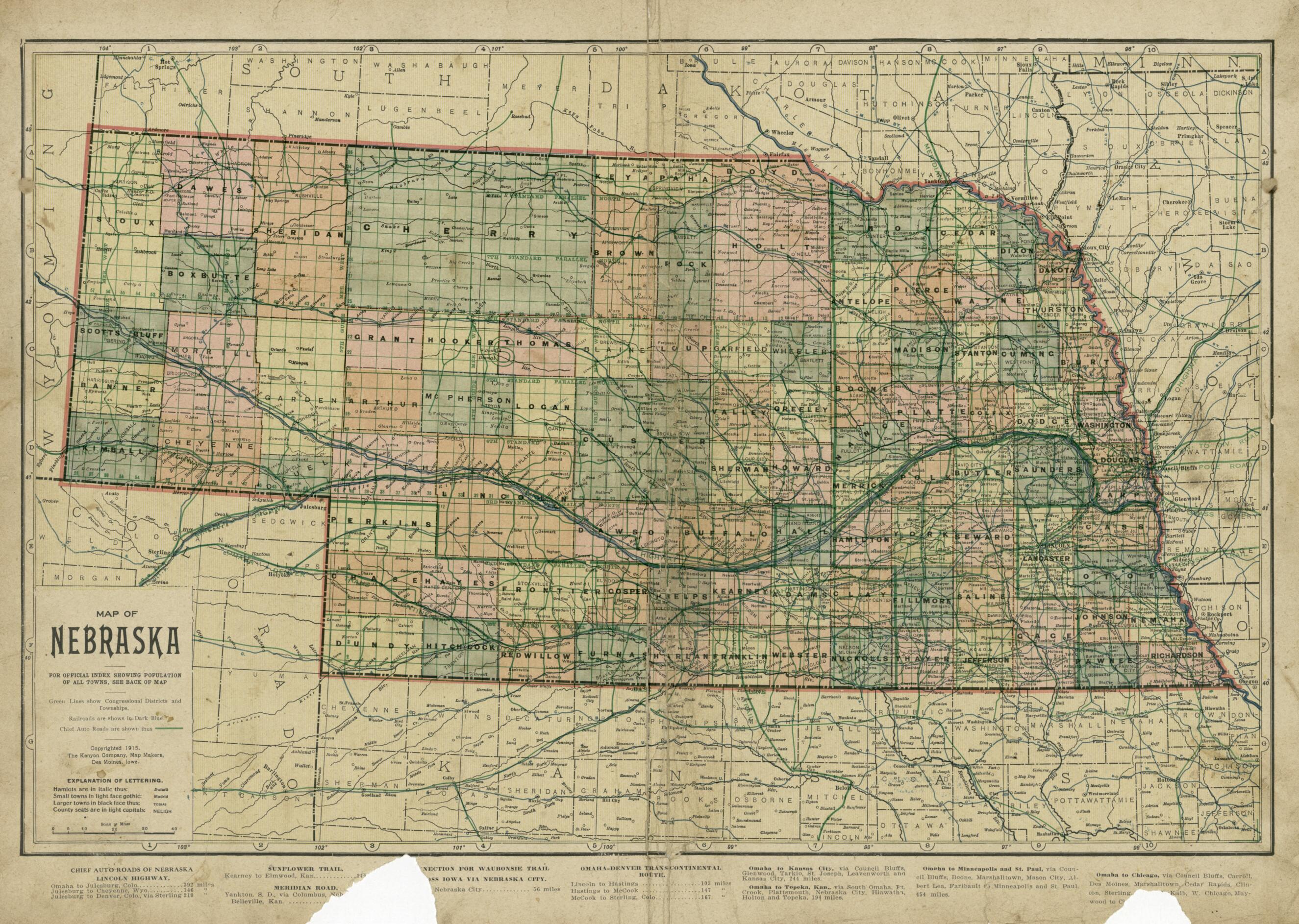 This old map of Map of Nebraska from Standard Atlas and Directory of Holt County, Nebraska from 1915 was created by Iowa) Kenyon Company (Des Moines in 1915