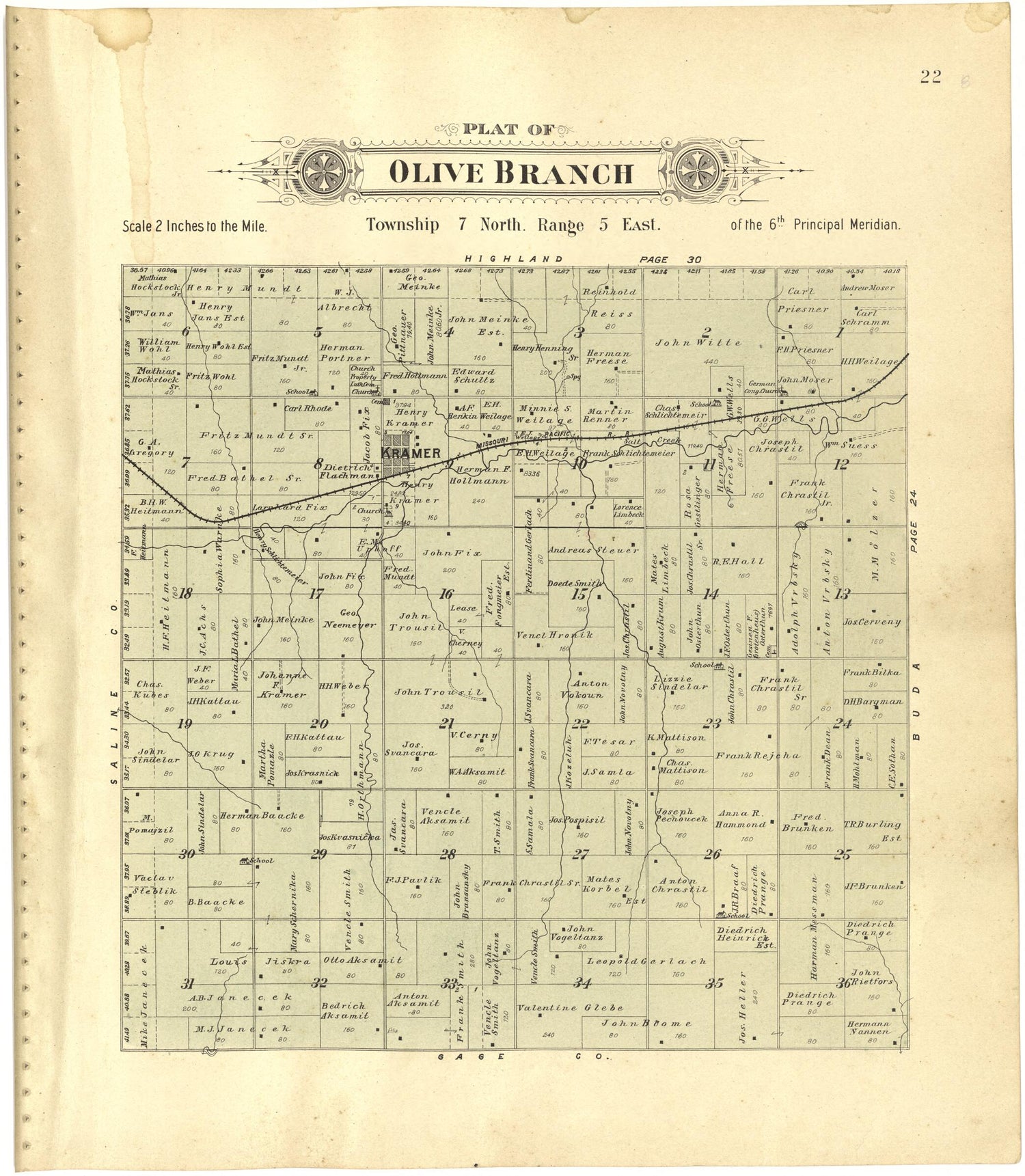 This old map of Plat of Olive Branch from Plat Book of Lancaster County, Nebraska from 1903 was created by  Brown-Scoville Publishing Company in 1903